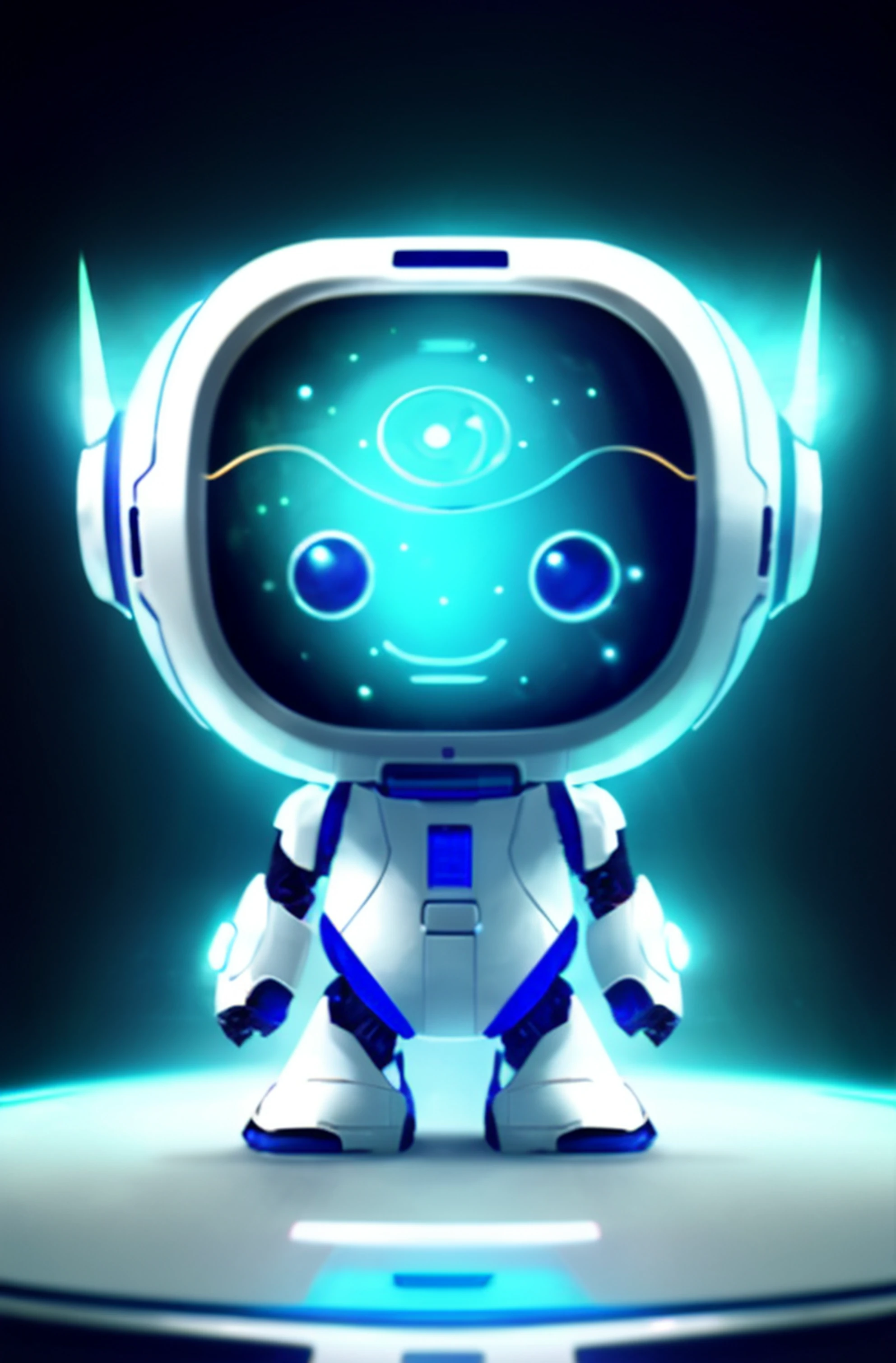 Astronauta dos desenhos animados com olhos brilhantes e um capacete brilhante, cute humanoid robot, cute robot, adorable friendly robot, traje espacial brilhante, detailed cosmic angelic robot, friendly humanoid cyber robot, very cute robot zen, Avatar do jogo 2D do corpo superior, beautiful robot character design, cute cyber gods, Retrato de um astronauta de IA, futuristic robot, friendly robot, Personagem humanoide