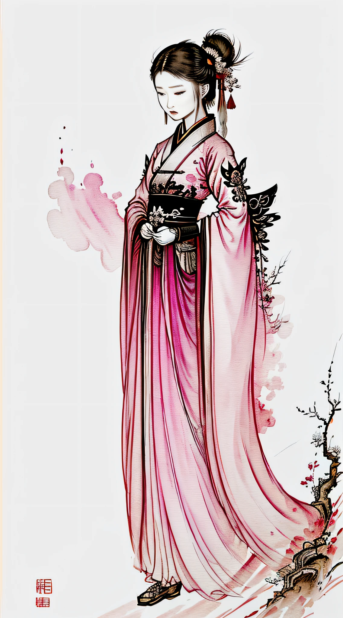 Hanfu, Beauty, Ink Painting, China