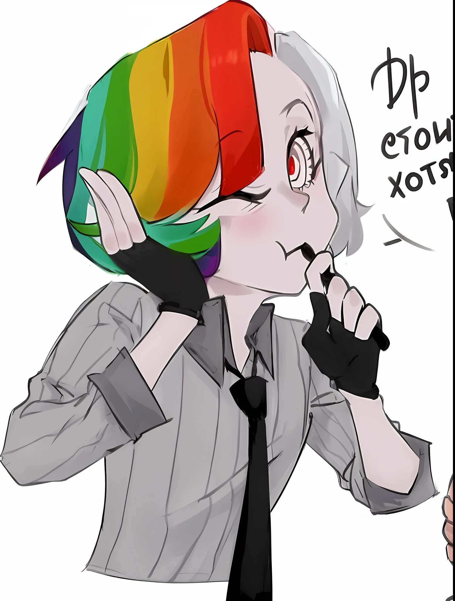 Cartoon of a woman with a tie and rainbow hair, Arte digital de Danganronpa, Nagito Komaeda de Danganronpa, por Kanbun Master, Discord PFP, Arte LGBT, na empresa pixiv, Popular em Pixiv, 2 d estilo realismo fantasia, Chiaki Nanami, Danganronpa, "UKU the prismatic person