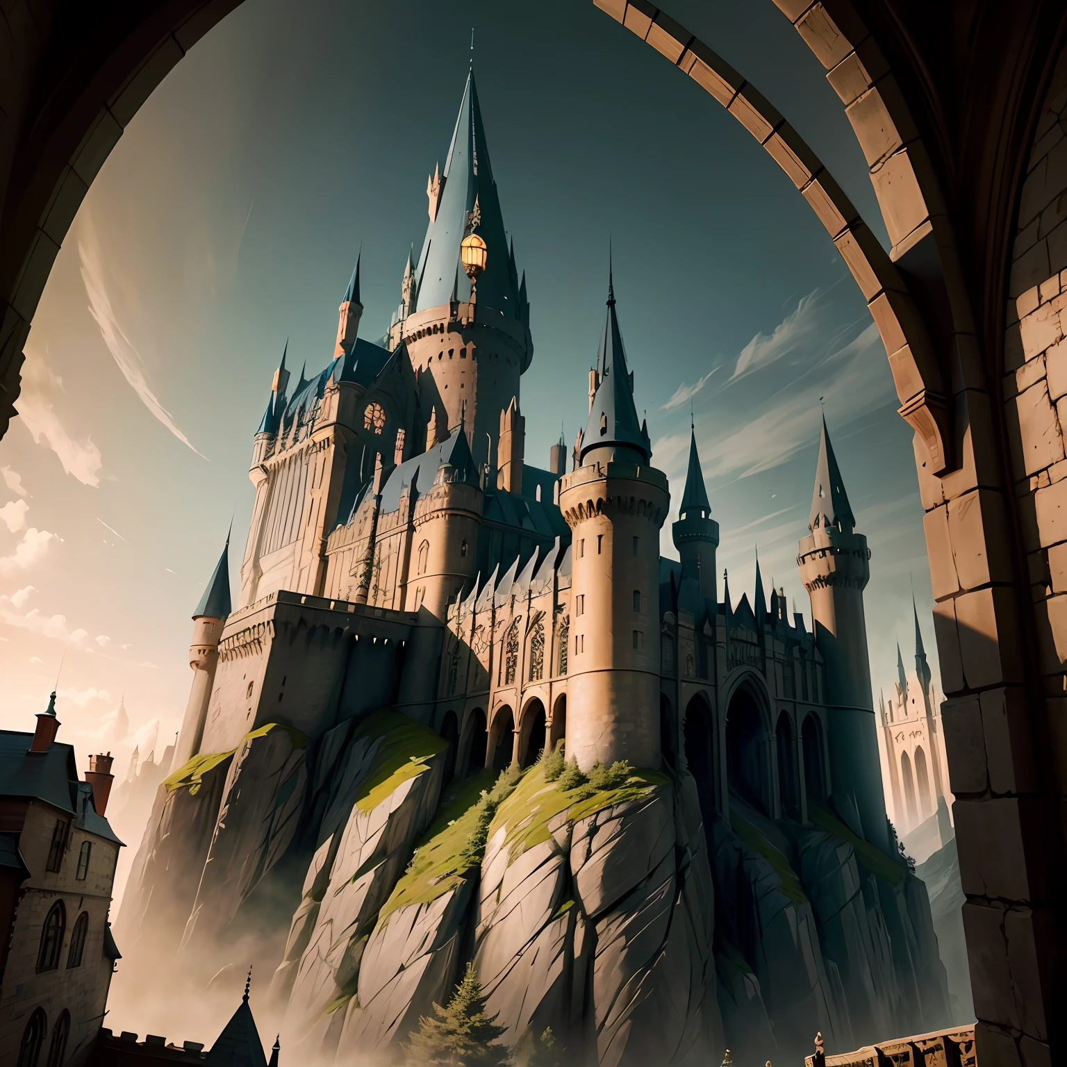 Imagine that you are a renowned architect and have been commissioned to design Hogwarts Castle in cyberpunk style and life-size. Based on detailed descriptions of the Harry Potter books, Draw a sketch of the floor plan of the castle, incluindo todas as torres, salas comuns, corredores, staircases and outdoor areas. Em seguida, Choose the building materials and colors that will highlight the façade of the castle and give it a futuristic look. Don't forget to consider the geographical location of the castle, the modified surroundings and how the location will influence the choice of materials and the climate of the environment. --auto
