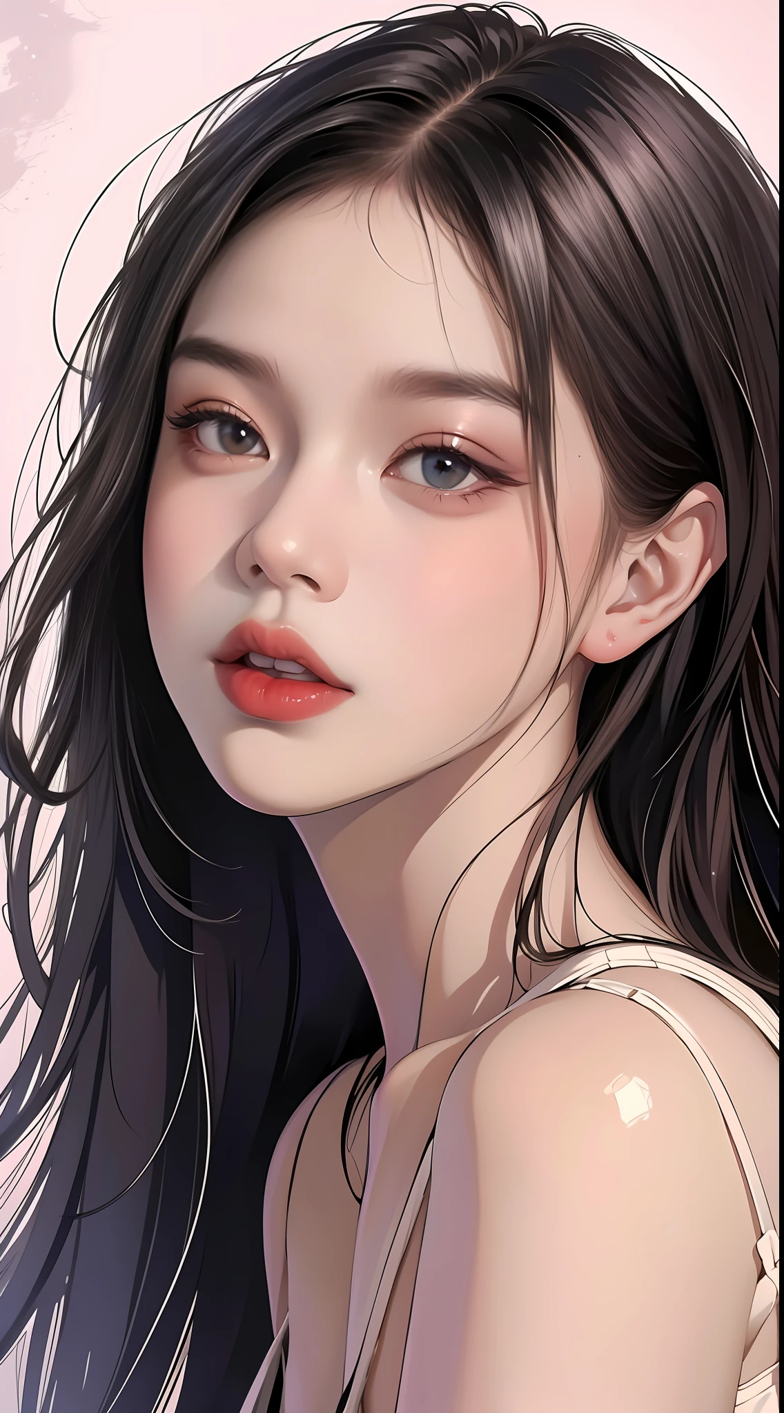 Bestquality, Jeizuo, Jennie face shape,Super High Resolution, Supermodel, Shoulder-chest portrait photo,(realistness: 1 girl.8), RAW Photos, 1 girl one girl, Bare Shoulders, In the dark, deep shadows, low profile, cold light
