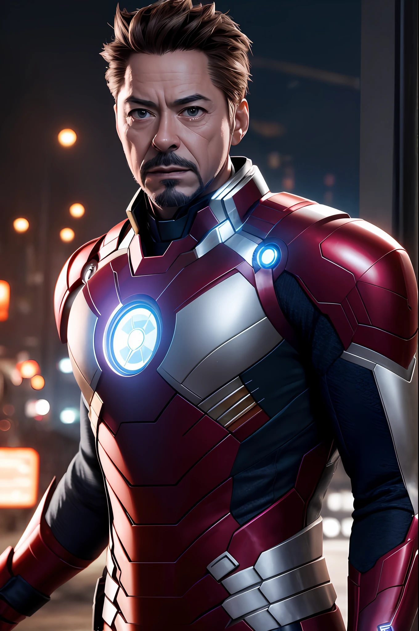 Marvel, Old man Tony Stark, realistically, dynamic lights, old, gray stubble, full shoot, (extremely detailed CG unity 8k wallpaper), trending on ArtStation, trending on CGSociety, High Detail, Sharp focus, dramatic, photorealistic