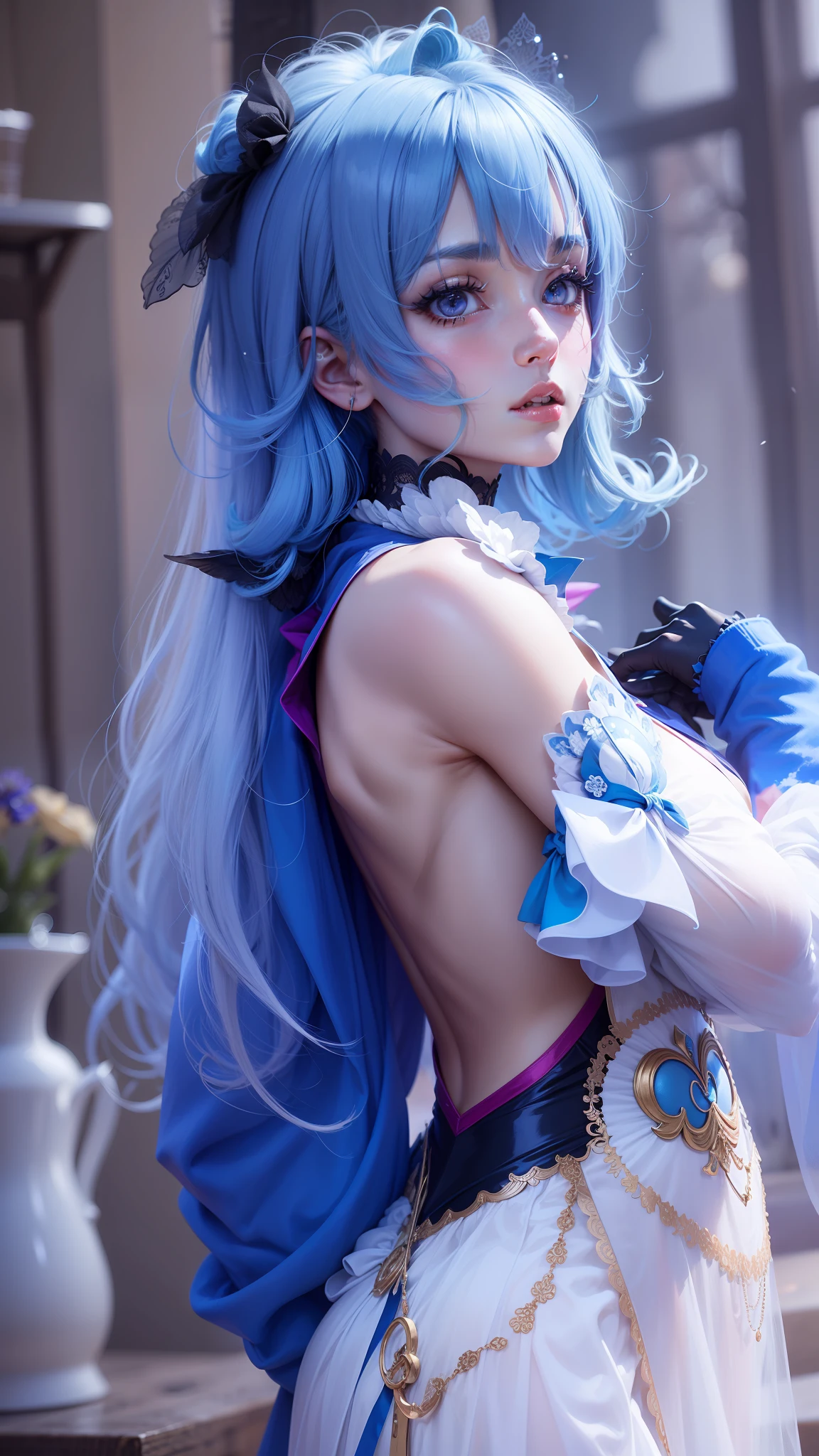 a beauty girl,blue hairs,anime big breast,Advancedsense,delicated
