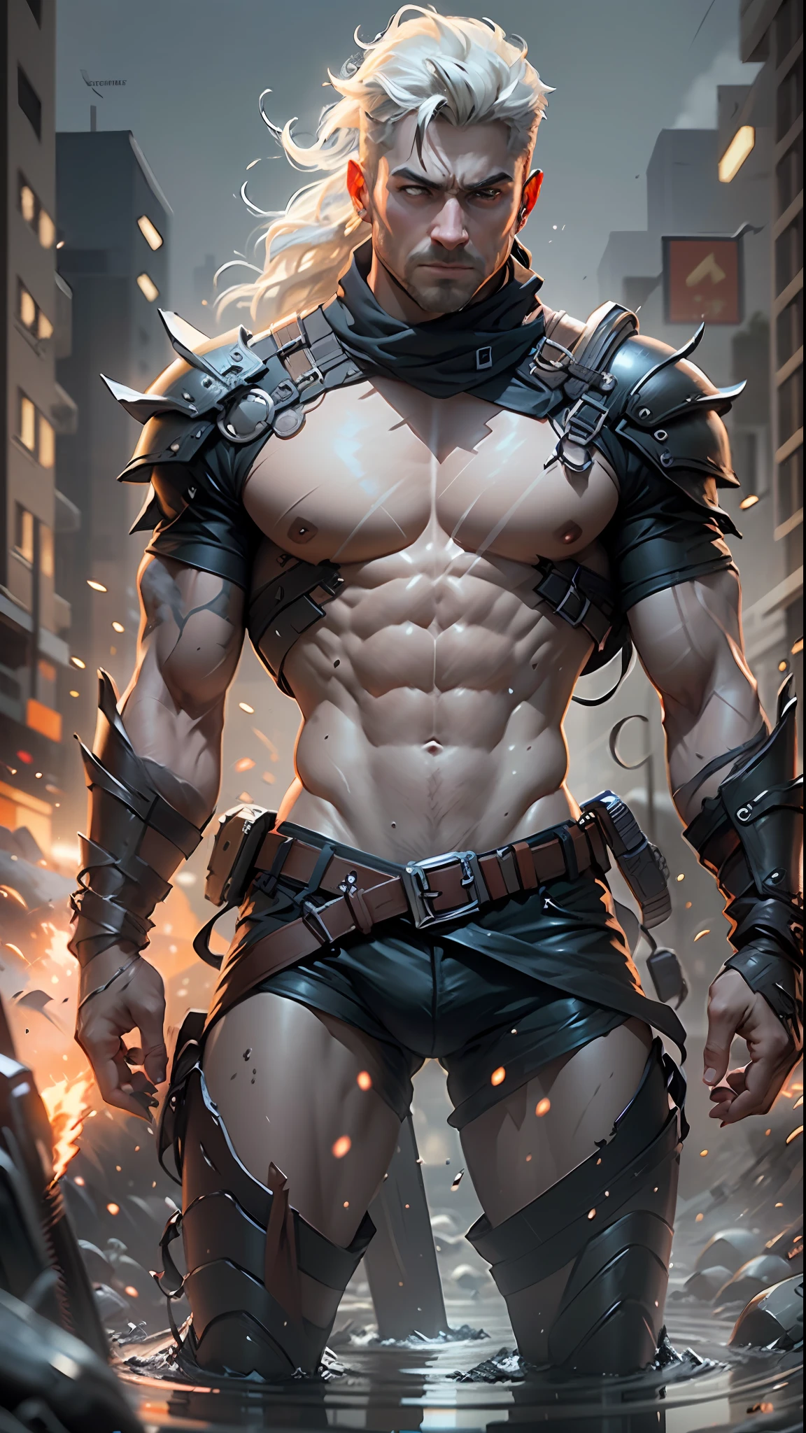 **3D look, A stunning full body portrayal of gerrard butler as leonidas in the 300 movie in the midst of an intense nighttime battle. Nightmare. Japanese style. Cyberpunk. lightning. The dynamic composition showcases the powerful, fluid movements, with muted hues that heighten the dramatic action. impressive, surreal, cinematic lighting, cinematic photoshot, extremely detailed and complex, VFX volume fog around, nighttime, super max, surreal, super detailed, high contrast, Rtx on, Hdr, photography, realistic, dof on, fov on, motion blur, lens flares on, 50mm Prime f/ 1. 8, White balance, Super resolution, Megapixel, ProPhoto RGB, VR, high, epic, Rear half lighting, Lights background, natural lighting, incandescent light, fiber optic, mood lighting, cinema lighting, studio lighting, soft illumination, volumetric, contrast, dark lighting, accent lighting, projection global illumination, Screen space global illumination, Ray tracing global illumination, Red fringing light, 45% cold color grading, Optics, Scattering, Glow, Shadows, hyperrealism, Caustic water, refraction water, exquisite detail, intric ately - detailed, ultra - detailed photography, high - sharpness, high reflection, award - winning photograph