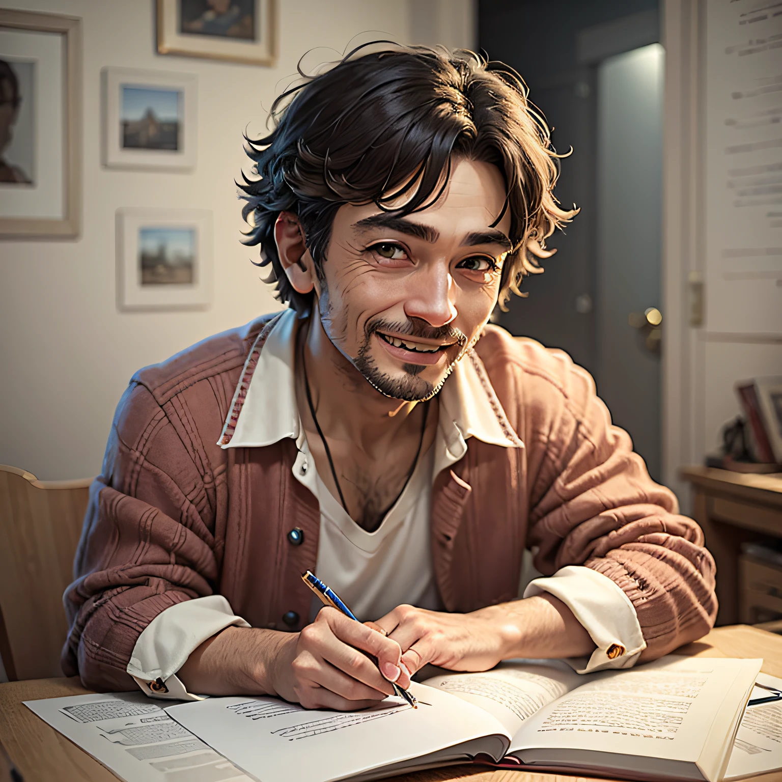 Masterpiece, a happy man writer
