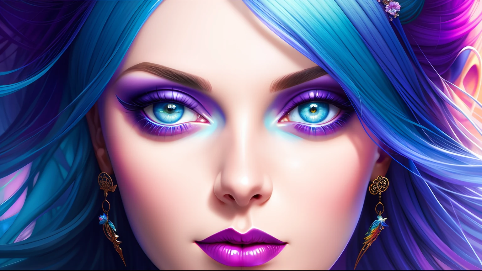 a close up of a woman with blue hair and a purple dress, colorfull digital fantasy art, gorgeous digital art, karol bak uhd, beautiful digital artwork, digital art fantasy, digital art 4k, digital art 4 k, digital artwork 4 k, digital art fantasy art, artgerm colorful!!!, beautiful gorgeous digital art, 4k art