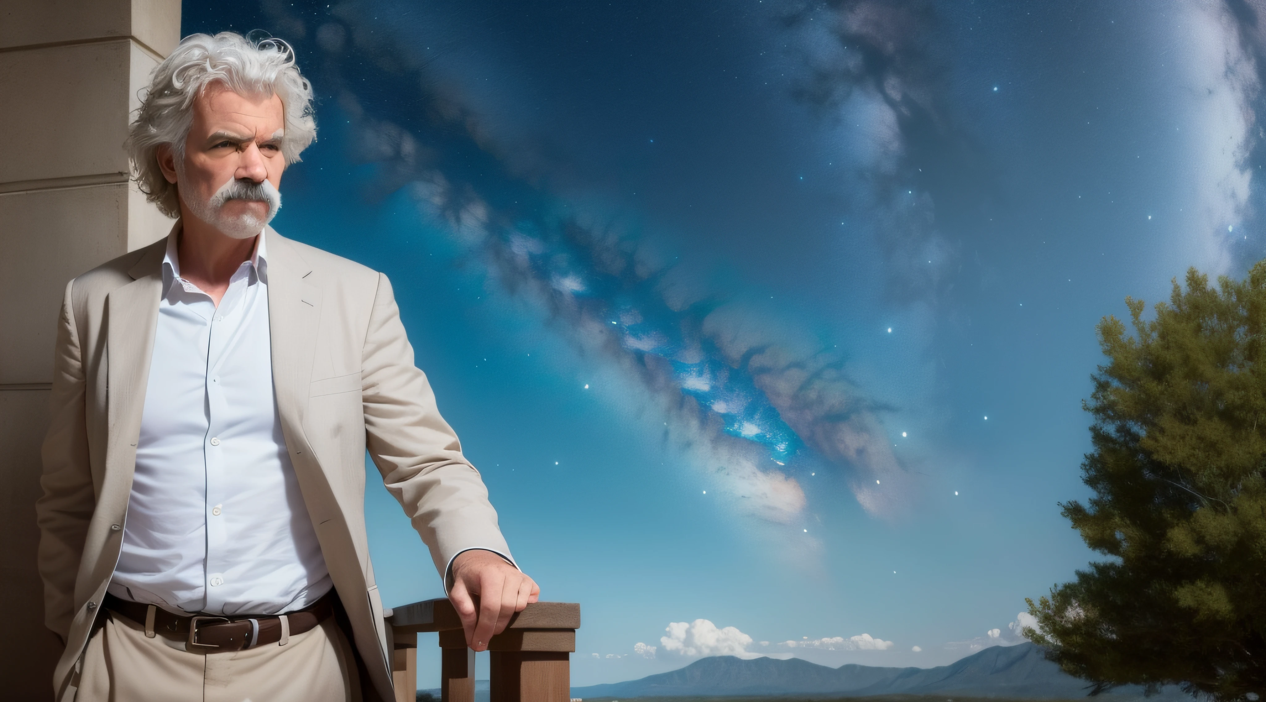 Mark Twain engages in a captivating conversation with the divine presence of God. In this extraordinary encounter, Twain's wit and insightful perspective intertwine with the wisdom and omniscience of the divine. The dialogue captures the essence of human curiosity and the eternal search for meaning, as Twain explores profound questions and challenges conventional wisdom. This thought-provoking scene invites contemplation on the nature of existence, belief, and the mysteries of the universe.