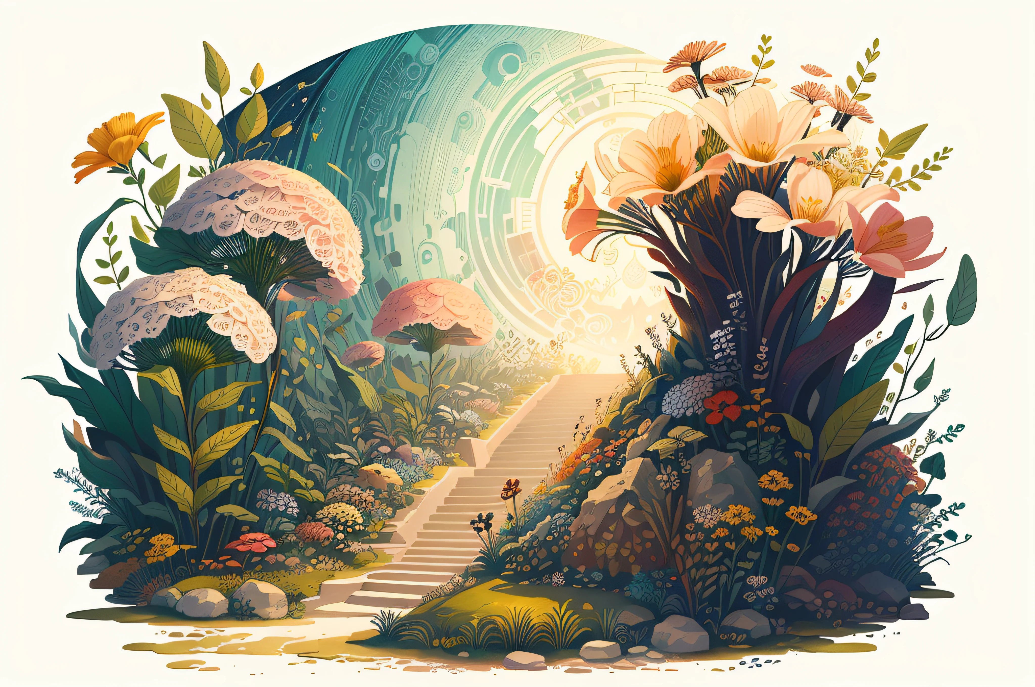 (Illustration:1.3) beautiful planet earth with flowers and plants sprouting spring day (by Artist Anna Dittman:1), (((masterpiece))), (((best quality))), ((ultra-detailed)),(detailed light),((an extremely delicate and beautiful)),