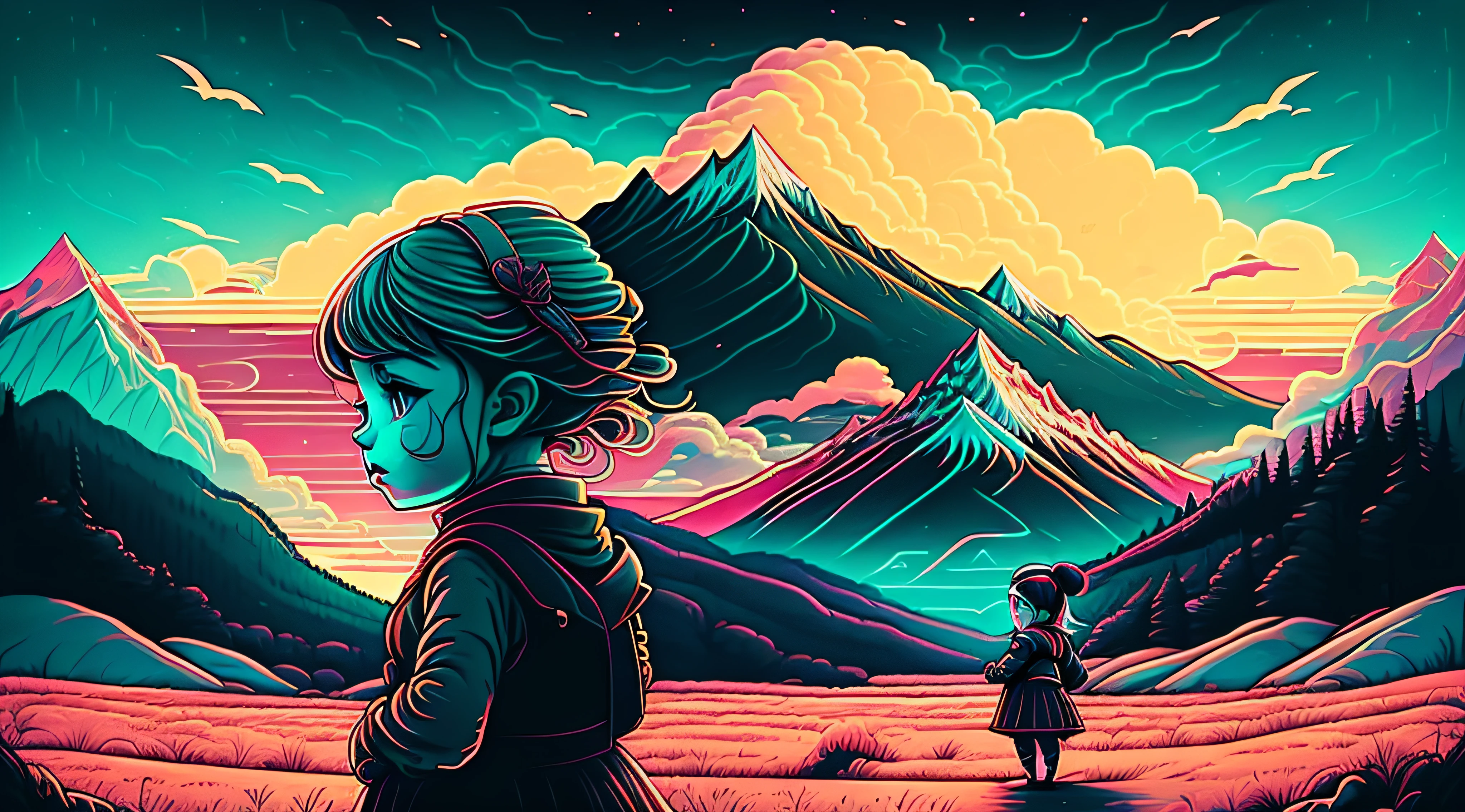stoic Fati Love View, a with a big montain as a background