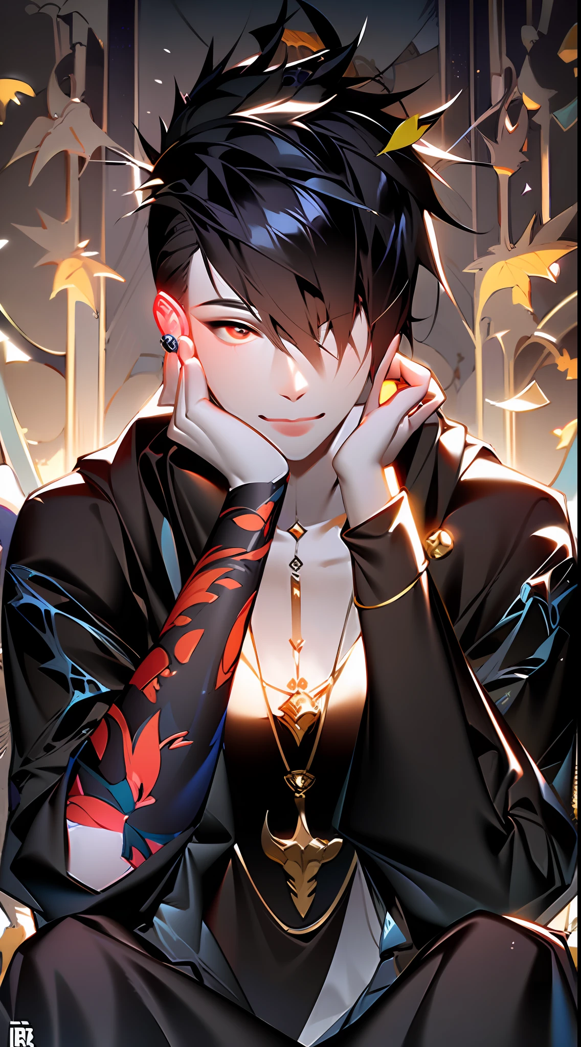 anime boy with tattoos sitting on a bench in front of a stained window, delicate androgynous prince, beautiful androgynous prince, trending on artstation pixiv, anime boy, artwork in the style of guweiz, detailed fanart, high quality portrait, pixiv daily ranking, digital art on pixiv, male anime style, discord pfp, pixiv style,masterpiece, best quality, (extremely detailed CG unity 8k wallpaper), (best quality), (best illustration), (best shadow), absurdres, realistic lighting, (Abyss), beautiful detailed glow