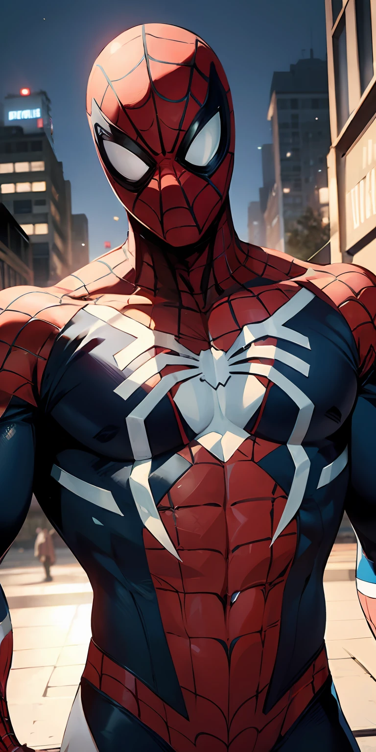 Flemish fusion and Spider-Man, corpo masculino e forte, com biotipo ectomorfo forte e definido