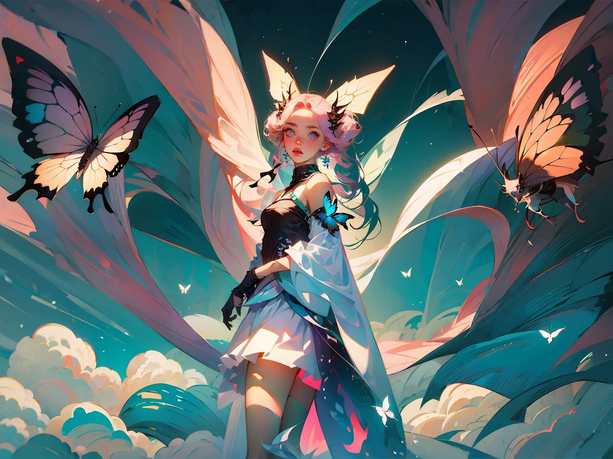 Sky, fabric traslucid, butterflys
