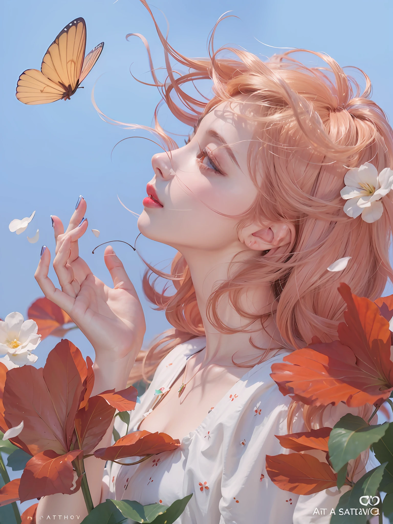 Menina (sorrindo) anime com flores vermelhas em seu (((cabelo cor brancos platinado))) deitado em uma cama, Soft anime illustration, Guweiz, anime aesthetic, bela arte de anime, Arte digital no Pixiv, anime asthetic, arte de anime limpa e detalhada, bela arte de anime, arte de anime digital detalhada, anime illustration, Obra-prima de Guweiz, arte detalhada do anime, Guweiz em Pixiv ArtStation --auto