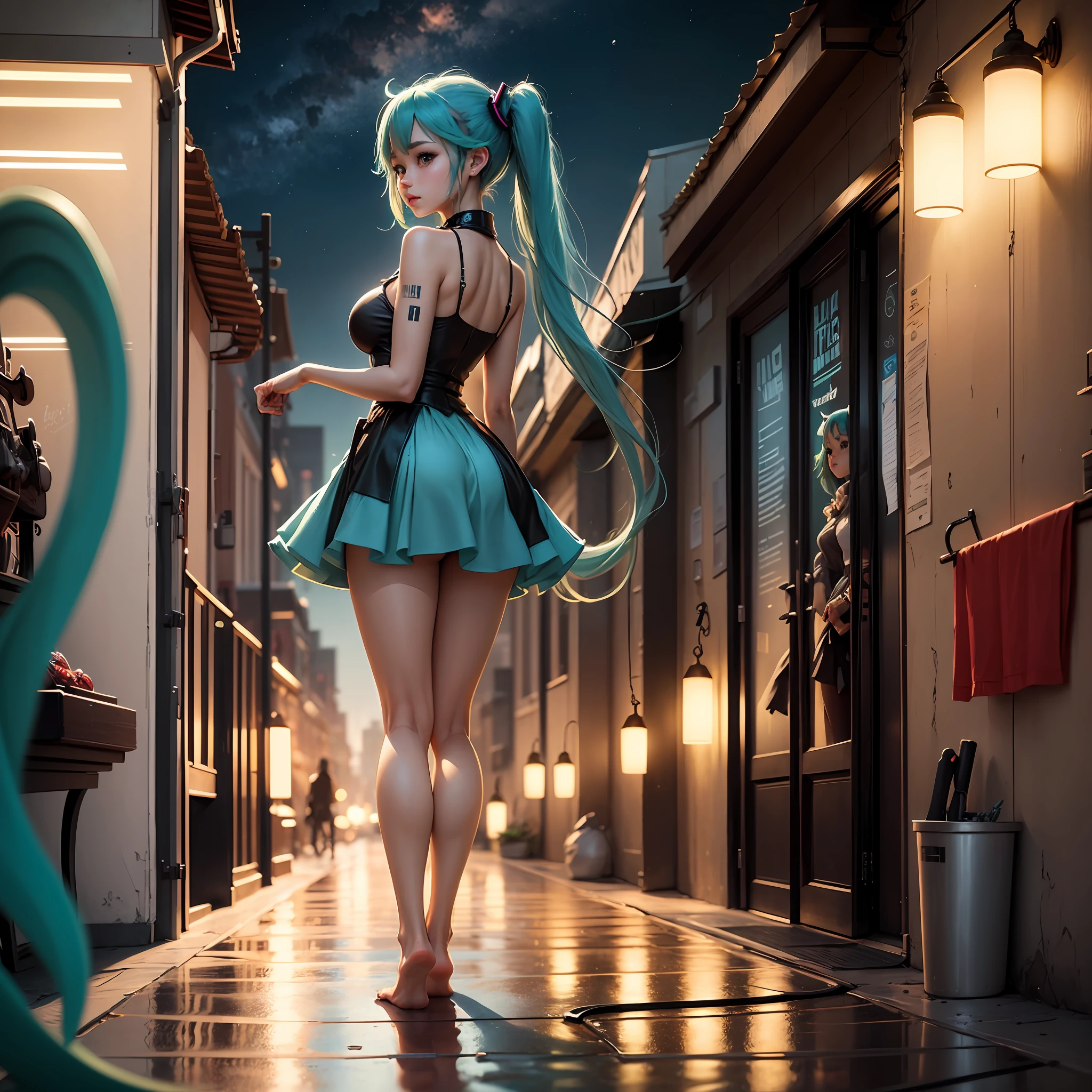 Big breasts Hatsune Miku,Turn Back,sideface,Long legs,Grow taller,Barefoot,,Portrait of Hatsune Miku, Os amigos, Anime girl with teal hair, Anime art wallpaper 8 K, Artgerm and Atey Ghailan, trending on artstation pixiv, nightcore, Anime art wallpaper 4k,Light and shadow tracking ,One meter 8,Grow tall --auto