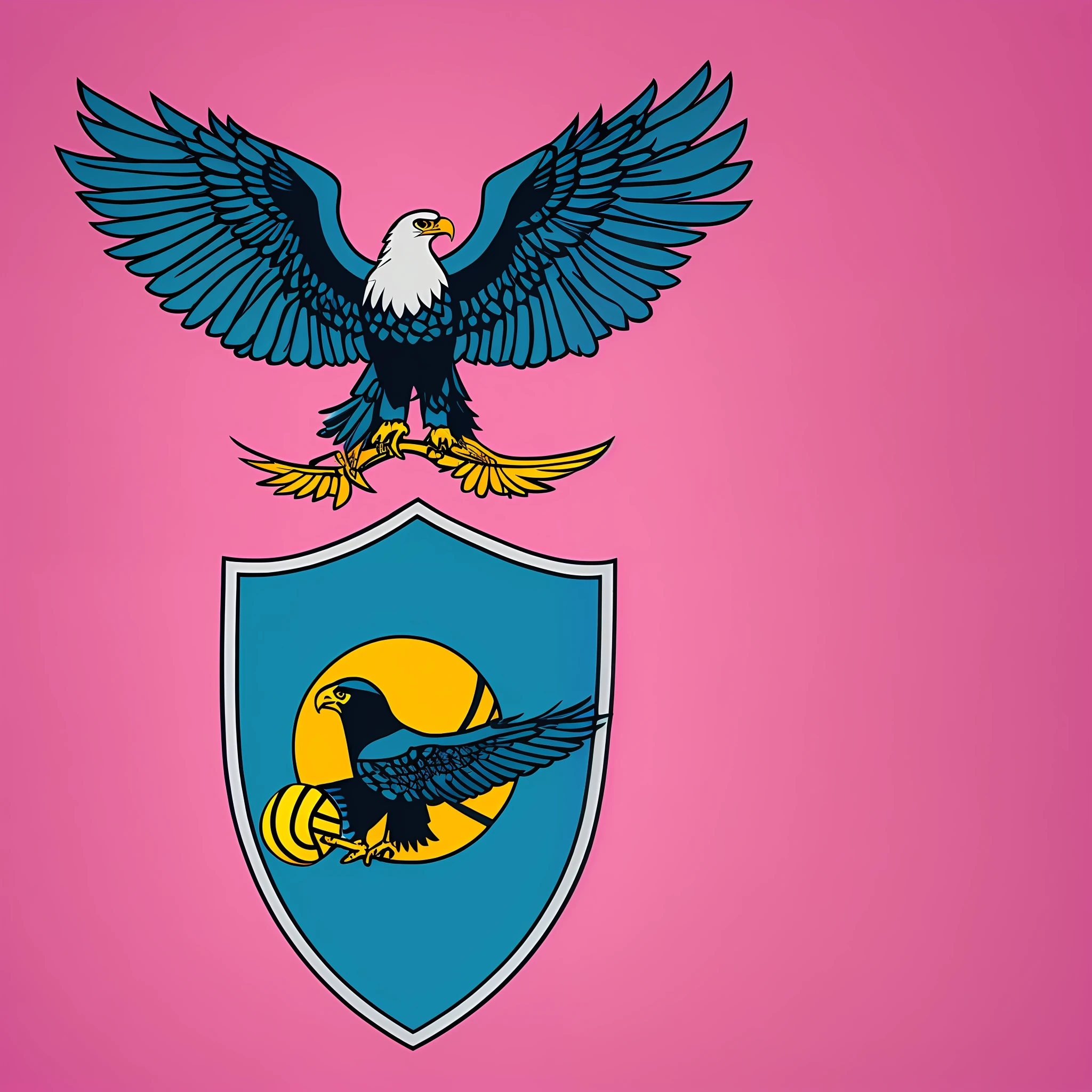 Volleyball shield in pink and blooming blue colors, Eagle animal, written Gávea and volleyball --auto