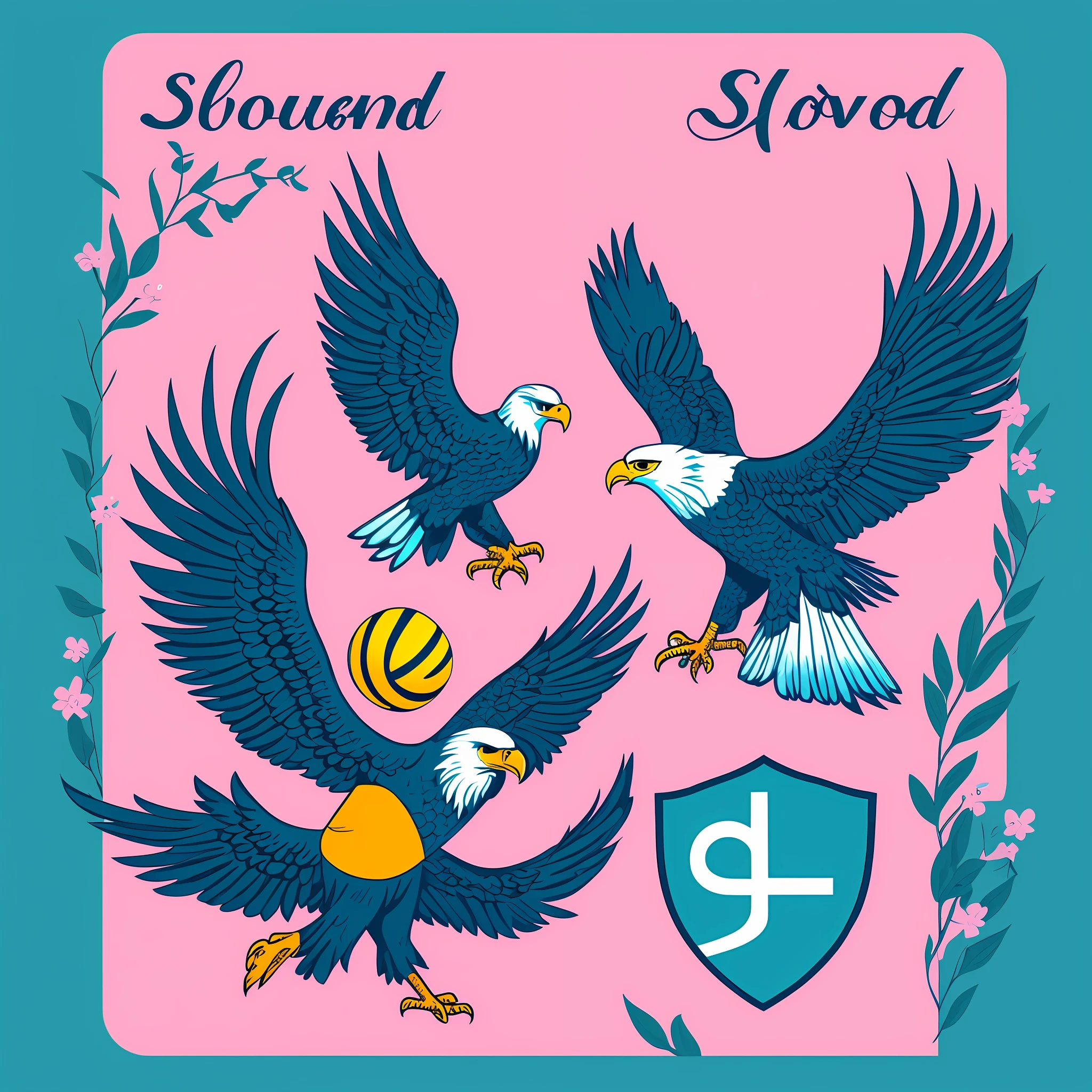 Volleyball shield in pink and blooming blue colors, Eagle animal, written Gávea and volleyball --auto