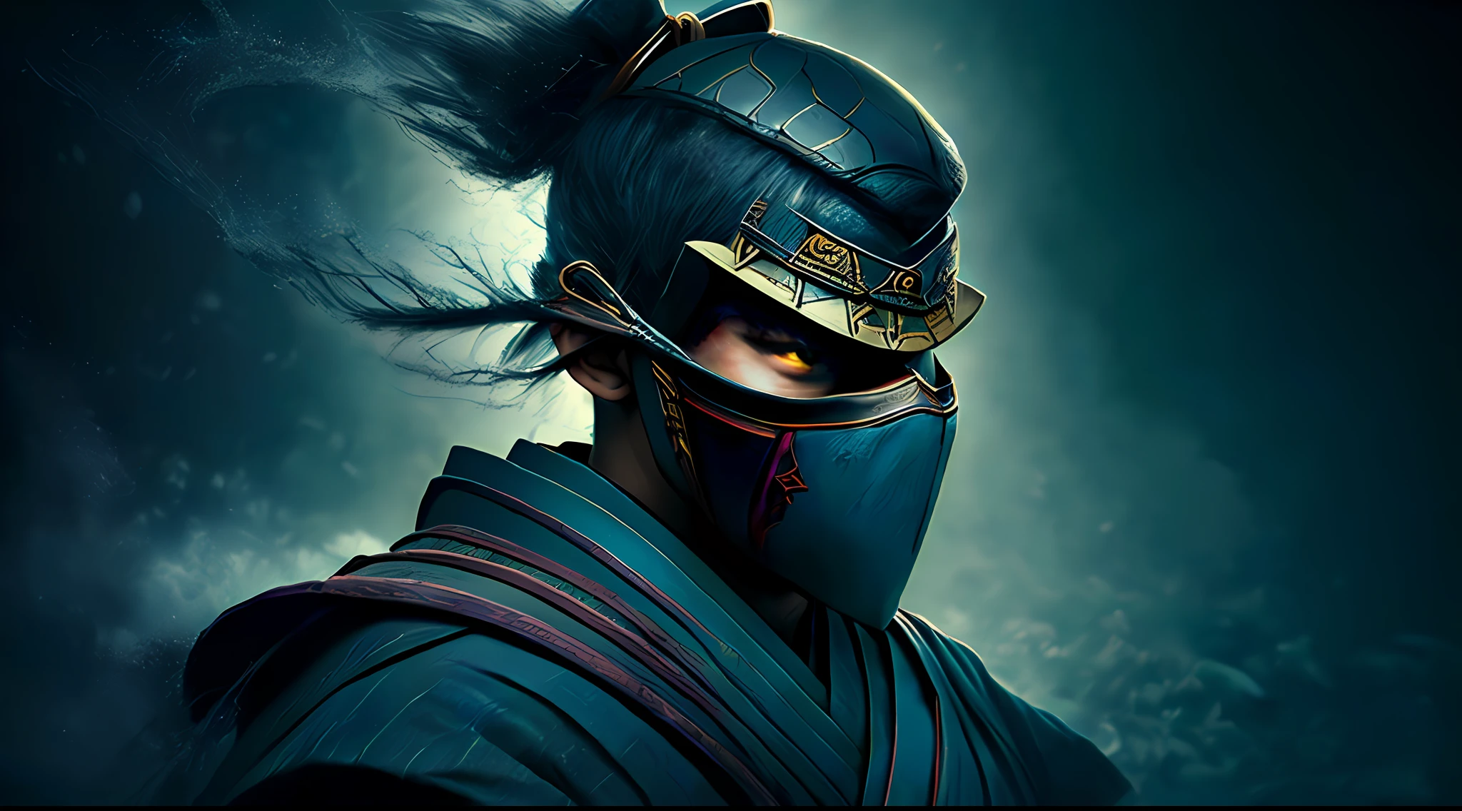 masutepiece, DSLR photoshoot, Young handsome samurai warrior, Wearing a mask, Traditional samurai kimono, Post-apocalyptic, delicated face, Superb 8K, ultra intricate, ultra intricate, Intimidating, Dark, Fighter, Powerful, advanced technique, Digital Art, Octane Rendering, Photography, Silly realistic photos