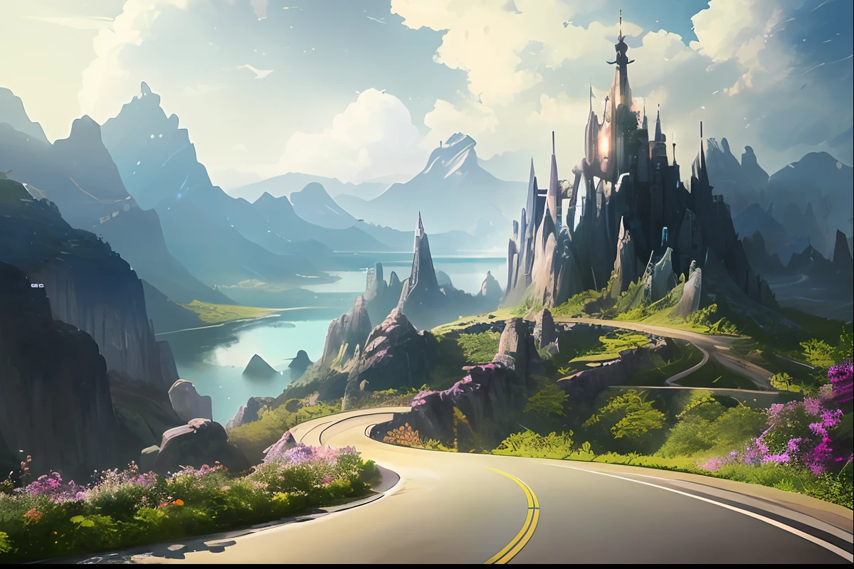 masterpiece、top-quality、hightquality、Highly detailed CG Unity 8K wallpapers、A winding road leading to the whitewashed city、Distant view of the back of a traveler riding five horses、Medieval European fantasy、flowering landscape、A dry place like an empty desert、dearness、foxy、Mono Lake、Enoki、3D Digital Painting、awardwinning photo、Bokeh、depth of fields、nffsw 、bloom、chromatic abberation、Photorealsitic、A highly detailed、Trending on ArtStation、Trending in CGsociety、Convoluted、high details、Dramatic、Art by Mid Journey