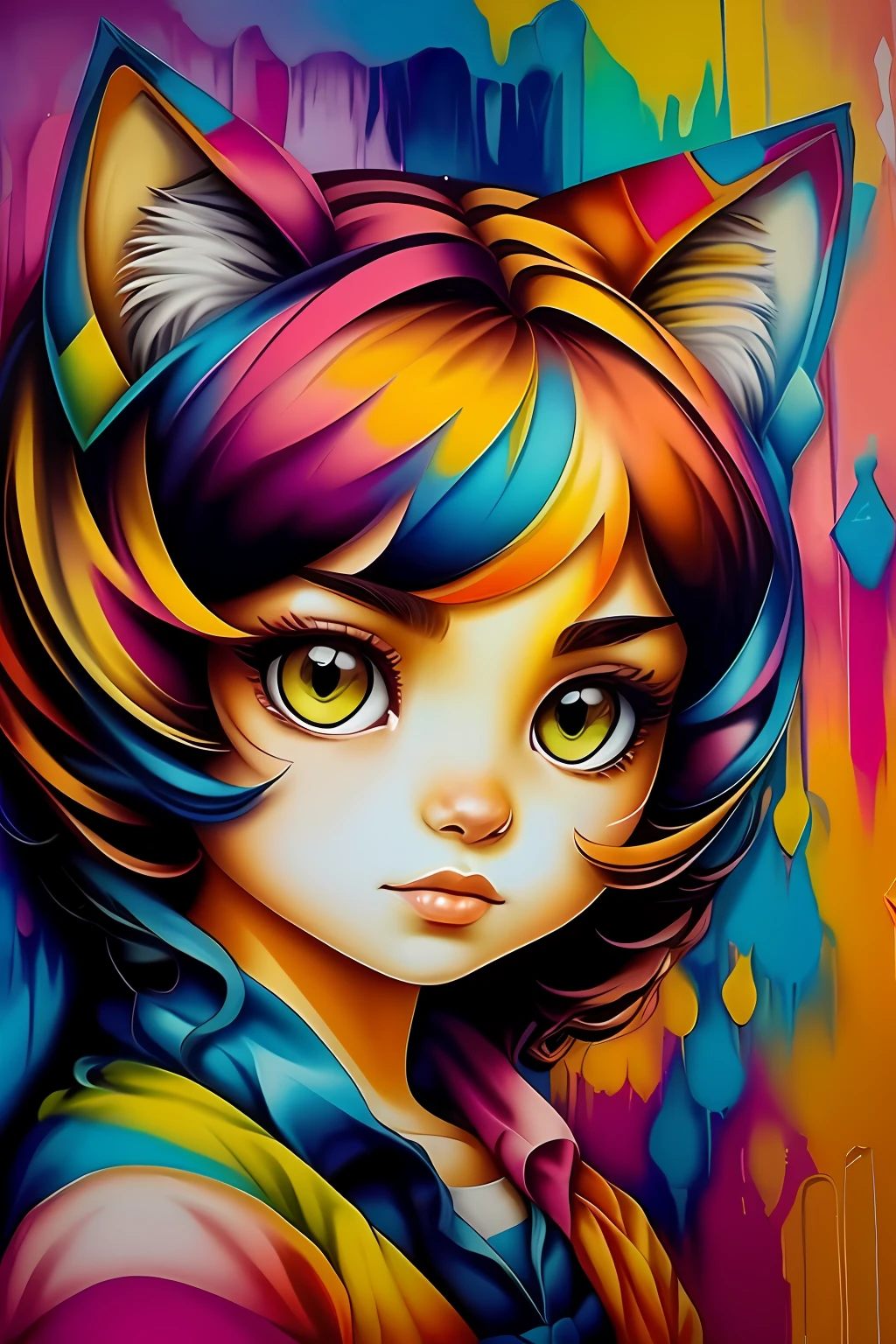 (gato),  Eduardo Kobra acolchoamento ,multidimensional geometric PORTRAIT wall, arte, chibi,
yang08k, lindo, colorido,
obras-primas, qualidade superior, melhor qualidade, arte oficial, beautiful and aesthetic,