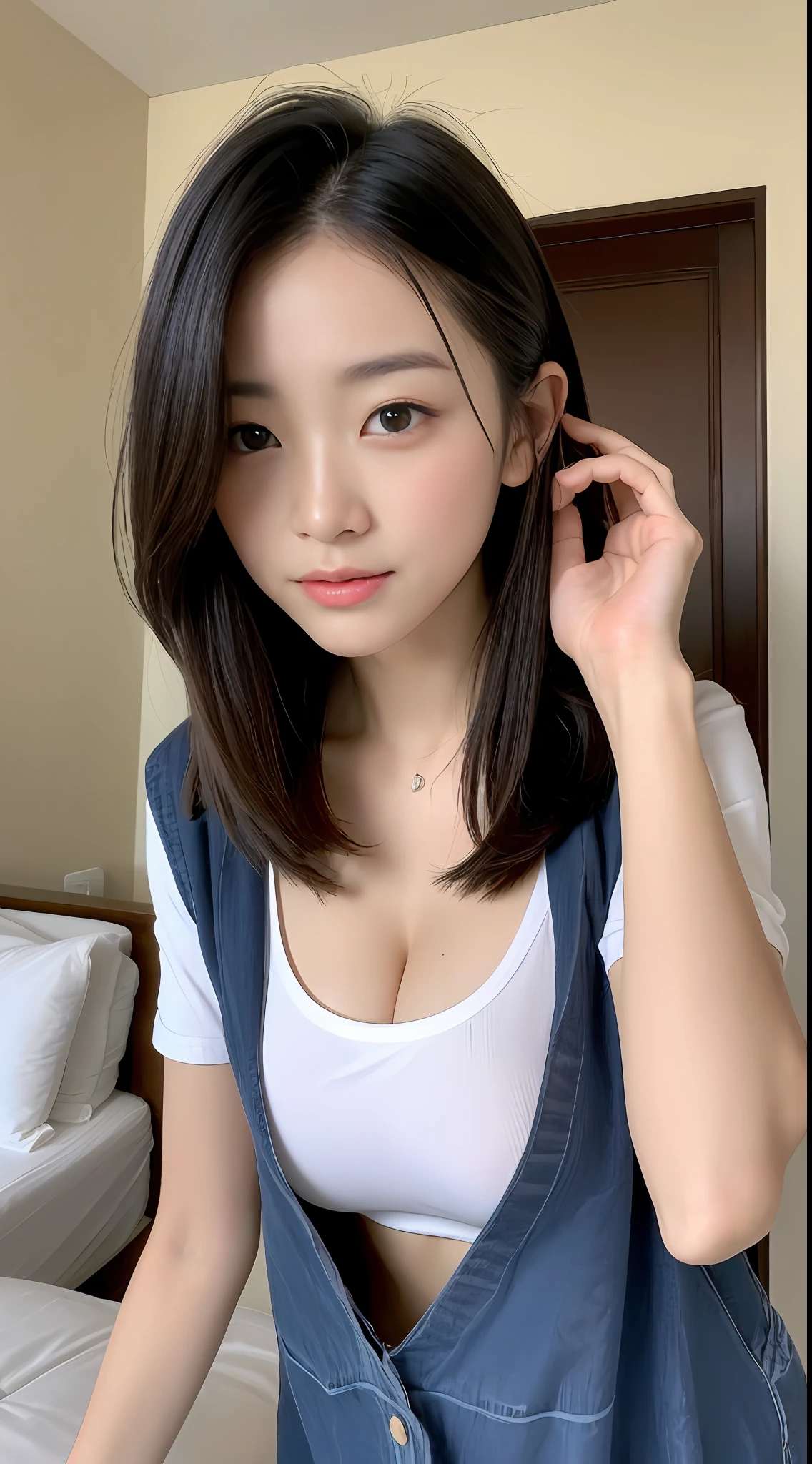 ((Best picture quality, 8K, tmasterpiece:1.3)), 2girls, Beautiful woman with slender abs:1.3, (Casual hairstyle, huge tit:1.2), shift dresses:1.1, Ultra-fine face, A detailed eye, 二重まぶた，Home，浴室