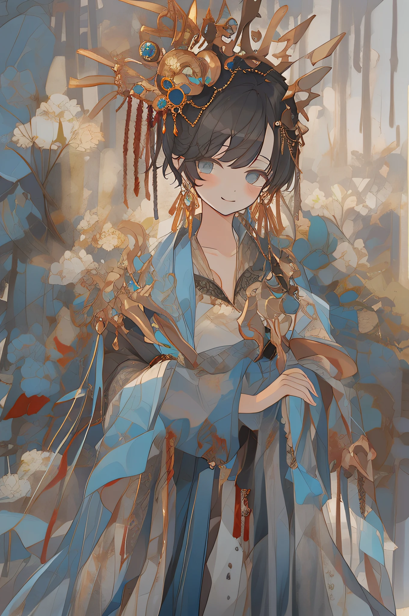 A beautiful girl, turquoise dress, sitting on a big lotus leaf, sunlight, clear face, beautiful hands, masterpiece, super detailed, epic composition, high quality, highest quality, 4k --v 6