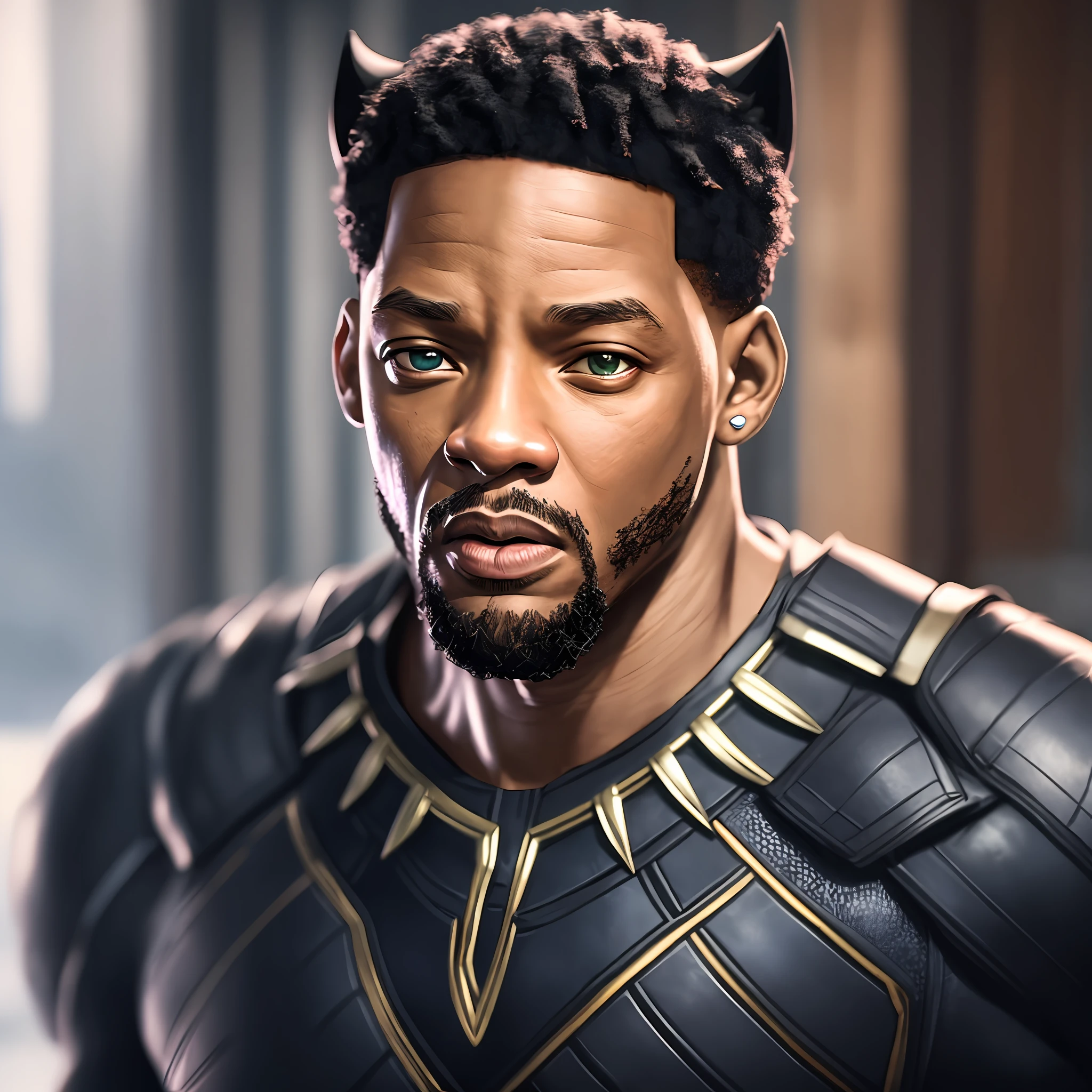 Black Panther - black man, fine art, ps5 cinematic screenshot, with Will Smith's face, doing the wankada - man, black, detailed cinematic rendering, ultra photorealistic raytricing, with cinematic lighting --auto --s2
