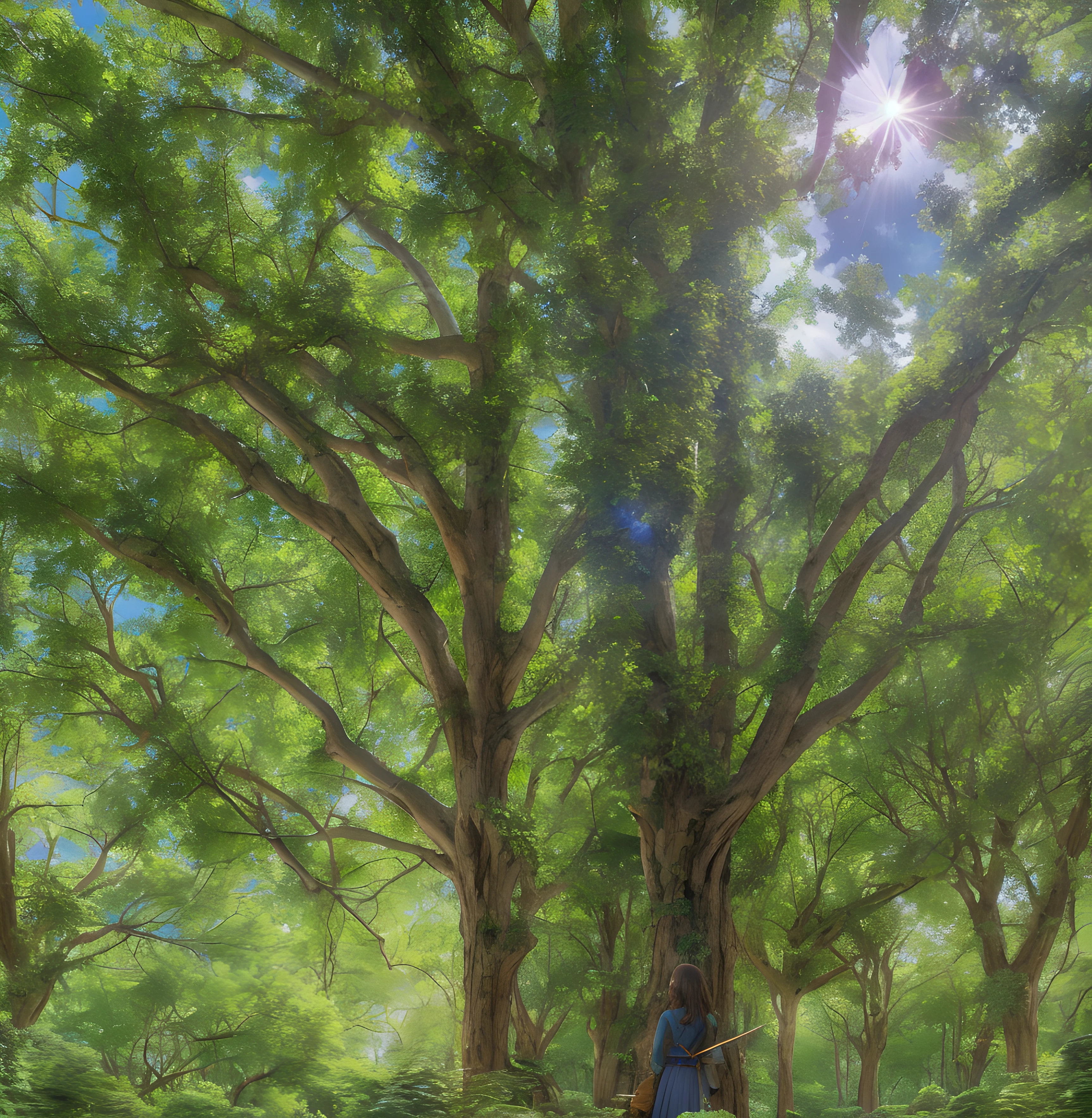 (Extremely detailed:1.3), (1girl in:1.2), inside in room, (courtyard:1.3), tree,plant, Trees, (a celestial compass guiding her path), Mystical and wondrous, BREAK Utilizing a wide-angle lens to capture the expansive sky, Added a touch of lens flare