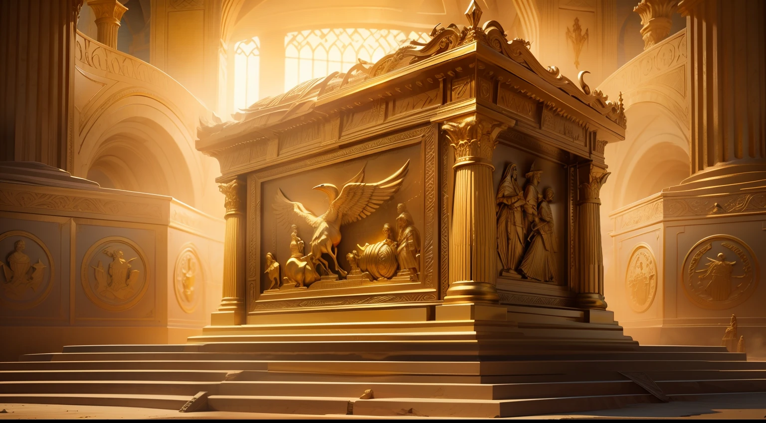"Striking image of the Ark of the Covenant, with incredible detail and featured biblical text, capturada em qualidade 4K HDR."