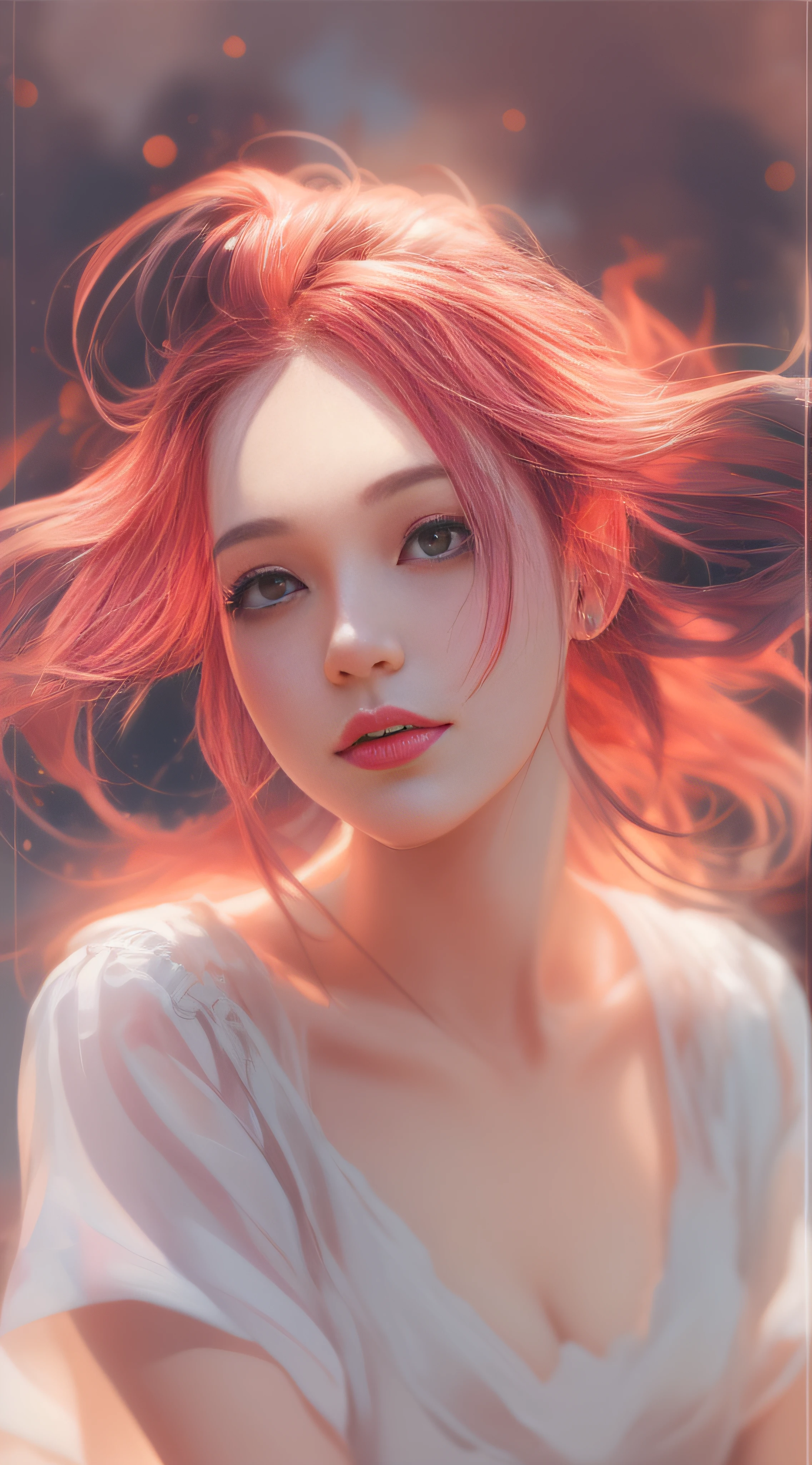 masterpiece, beautiful woman, A digital illustration of anime style, digital anime paintings of her, soft anime tones, Feels like Japanese anime, Watercolor, wash technique, colorful, A painting with dripping and scattered paint, Painting like Agnes Cecile, blurry, pale touch, smudged outline, like a fairy tale, beautiful face, orange sunset, summer sky, detailed clouds, country town, Her hair is gently swaying in the breeze, Summer clouds spreading far away, Her hair is gently swaying in the breeze, and the sun is shining down on her, casting a warm glow on her skin, pale brown dress, pink hair, large eyes, black eye, a little smile, luminism, three dimensional effect, Albert Anker, Feeling like Albert Anker, Feeling like Kyoto Animation, Greg Rutkowski, Artgerm, WLOP, Alphonse Beeple, luminism, 3d render, octane render, Isometric, 8k, facing directly at the viewer positioned so that their body is symmetrical and balanced, delicate and anime character expressions,