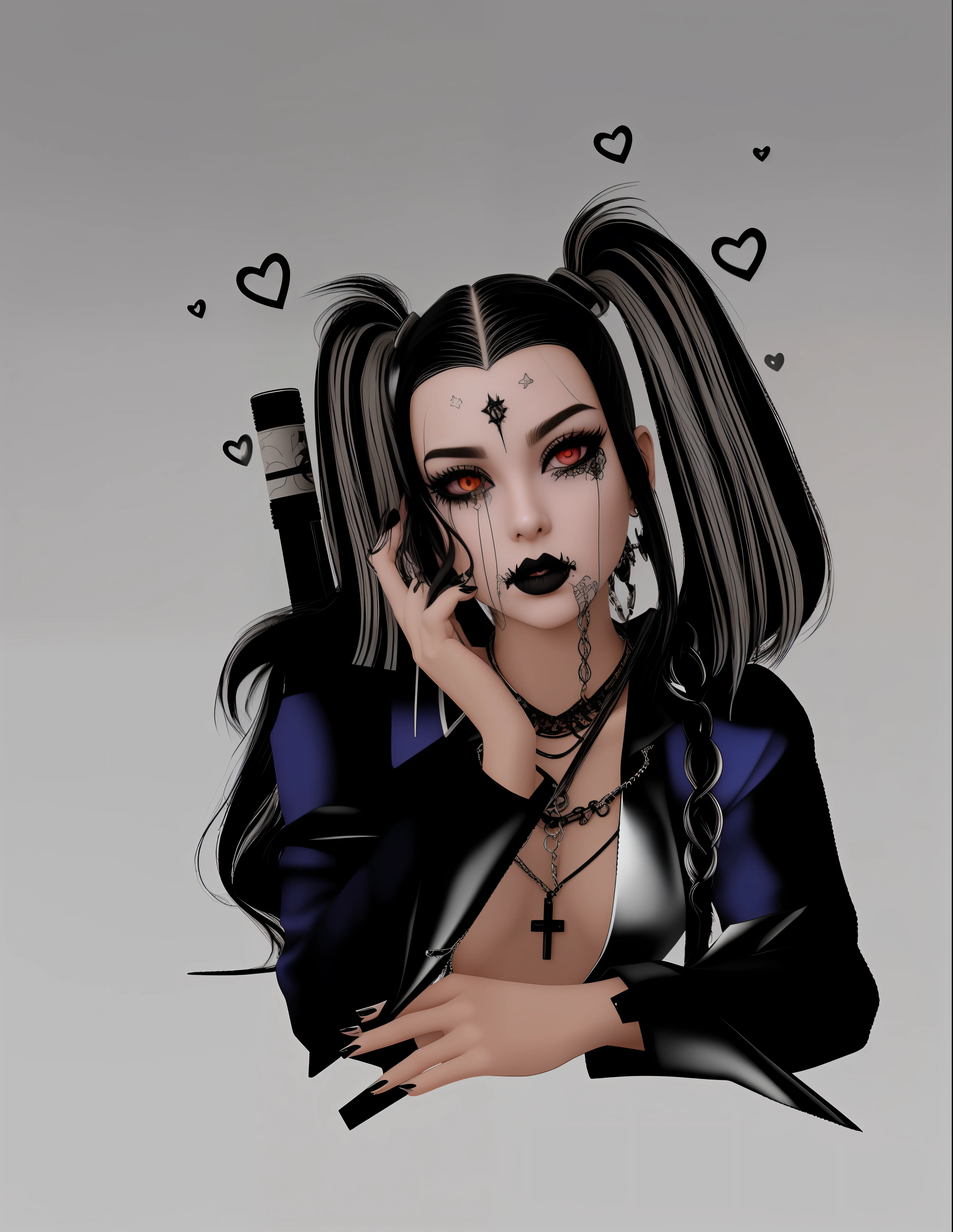 a close up of a woman with a black and white hair, imvu, goth girl aesthetic, goth aesthetic, goth girl, darkwave goth aesthetic, 1 7 - year - old goth girl, bubble goth, 1 7 - year - old anime goth girl, gothic harts, gothic aesthetic, digital art. @mariomaniacdude, goth style