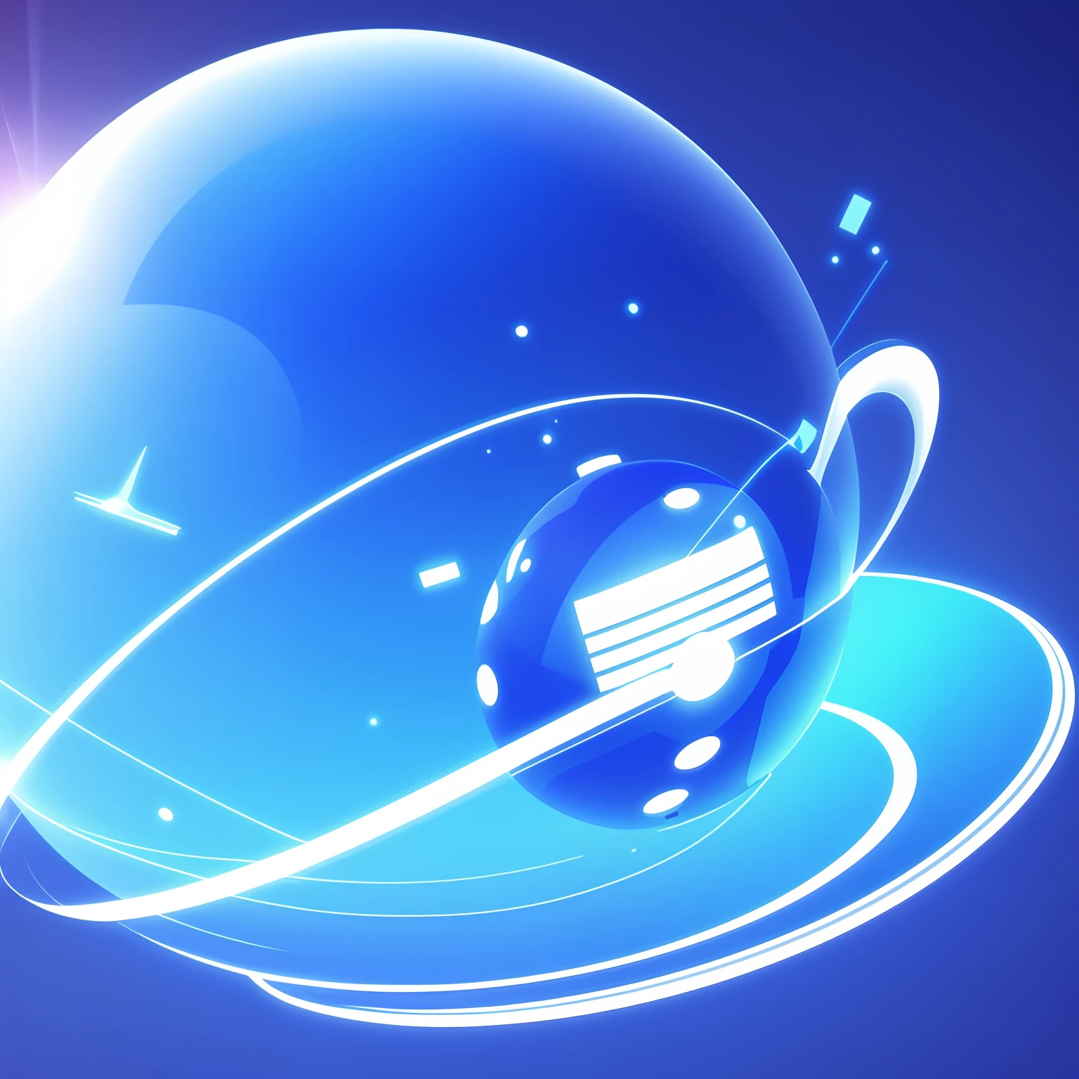 technological sphere floating on smooth minimalist blue background, wifi, internet --auto