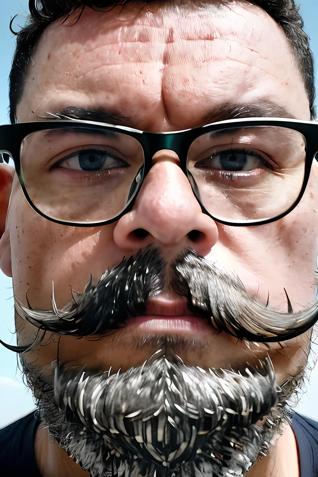 guttonerdvision7, imagem conceitual de Um homem de ((((barba muito comprida)))) e olhos castanhos, ((vestindo roupa preta de padre)), Professional Color Grading, sombras suaves, sem contraste, clean sharp focus, cinematic movie photograph