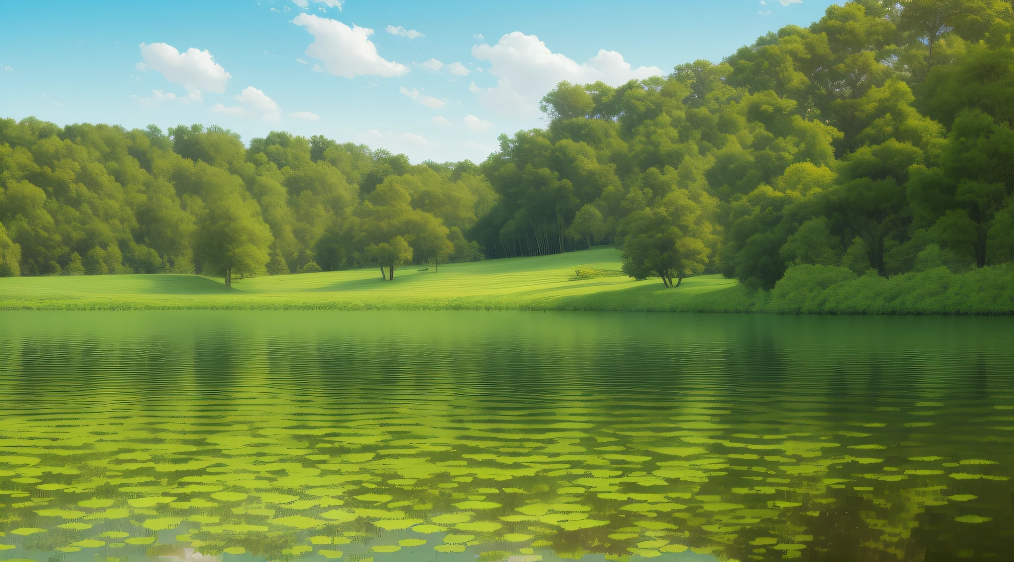 Site with lake and trees, arte vetorial, detalhe intricados, alta qualidade