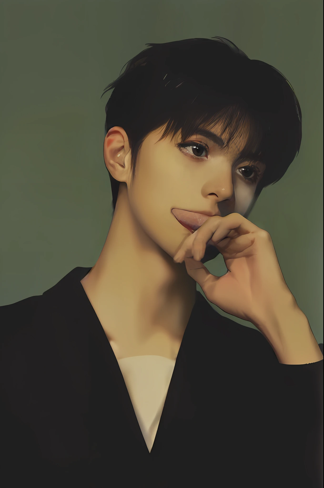 ((Masterpiece))), ((Best Quality))), ((Super Detailed)), 1 Girl with Red Thin Hair Rope, Black Hair, Reading, Coffee Shop, Kimi No Na Wa, Short Hair, Beige Japanese School Uniform JK, Shinkai Makoto Style, (Soft Light: 1.5), (Ruddy Skin: 1.5), (Normal Hands: 2), (Air Filled with Water Mist: 1.5)