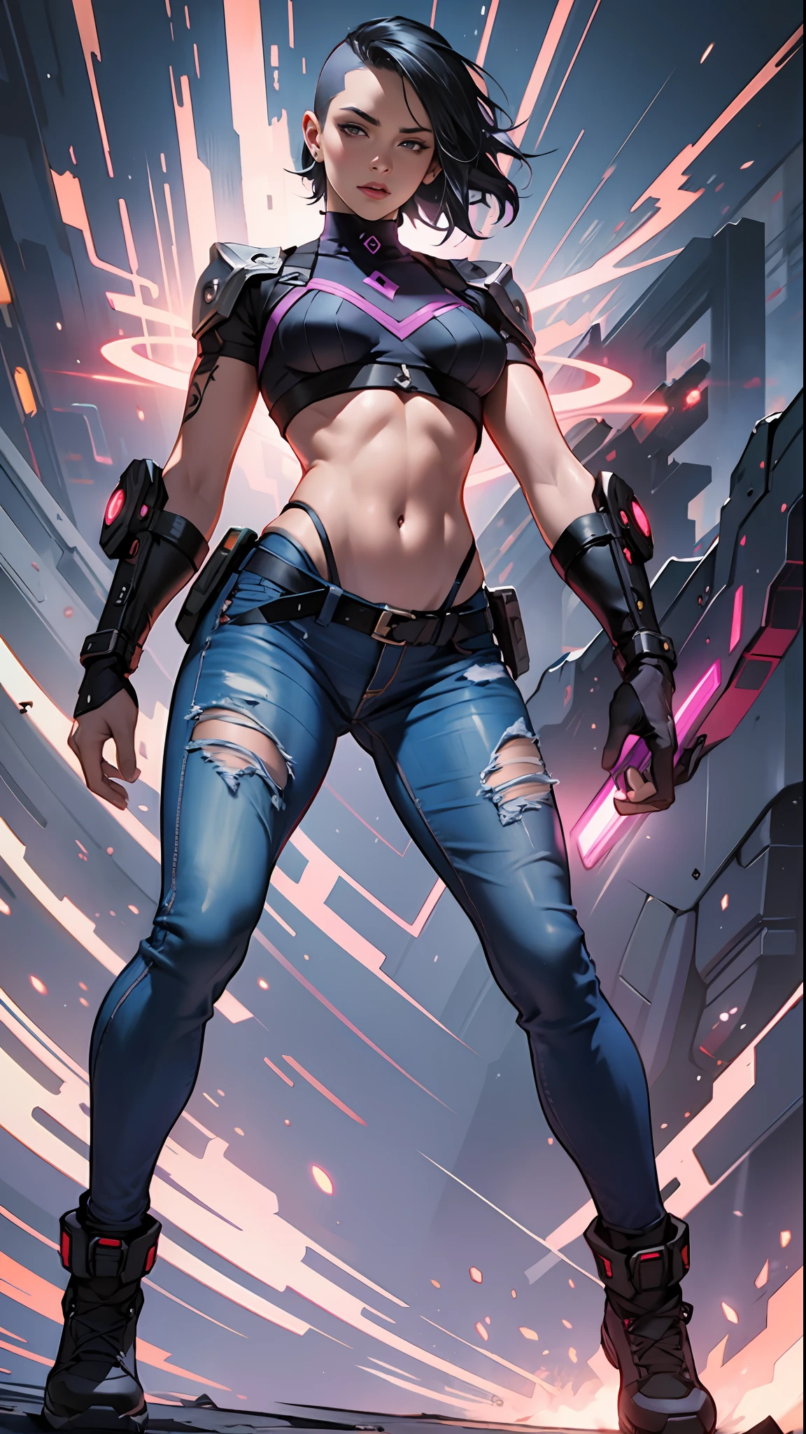 character sheet, full body front and back, cyberpunk psionic bald woman flighting over the ground, psylocke, punk suit, tight jeans pants, bald head, floating energy power, floating, intricate detail, high detail, full color, perfect anatomy, centered, approach to perfection, 4k , cinematic dramatic atmosphere, artstation, concept art, fluid and sharp focus, volumetric lighting, cinematic lighting