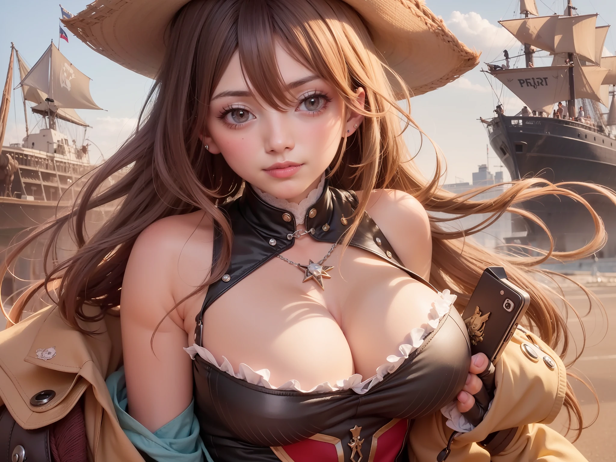 Mujer pirata hermosa, pechos grandes
