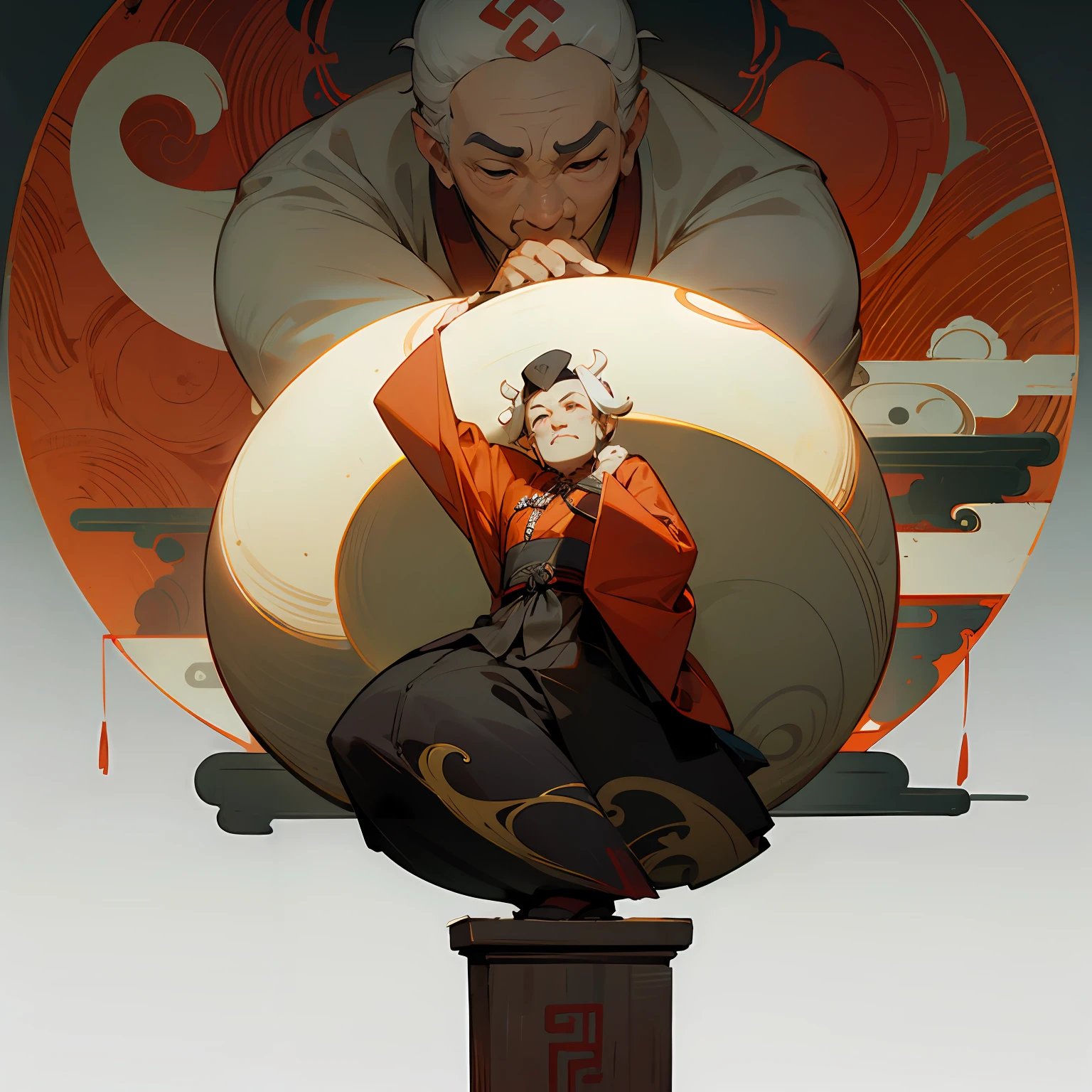 Ancient Chinese Qu Yuan figure，rspective
