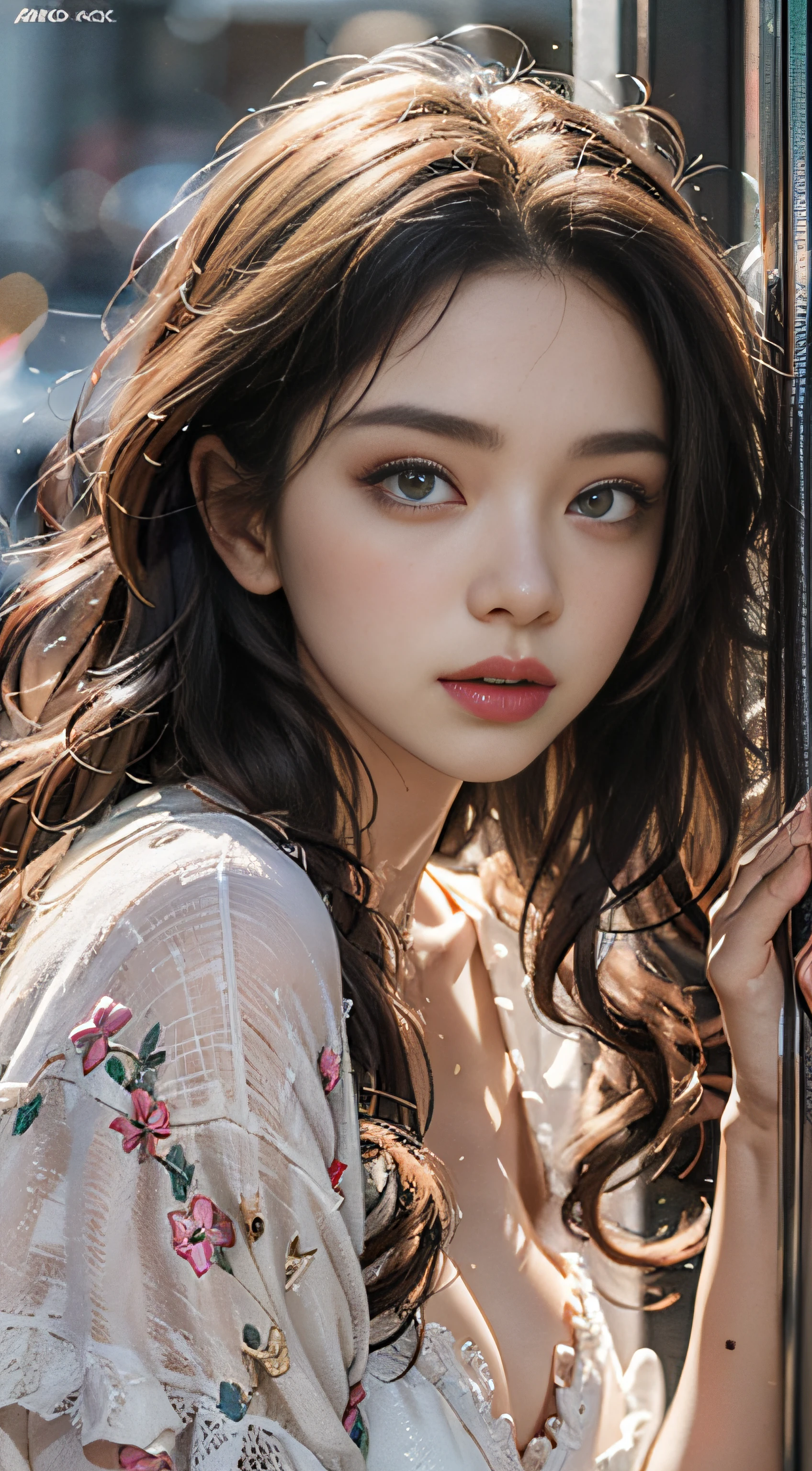 （hyper realstic）， （illustratio）， （hight resolution）， （8K）， （Very detailed）， （Most Best Illustration）， （beautiful and delicate eyes）， （best qualtiy）， （Super Detail）， （tmasterpiece）， （Desktop Wallpapers）， （Detailed face），Zentangle，（abstract background：1.5）（1girll：1.3），Long whit hair，by the window，looking at viewert，MagazineCover