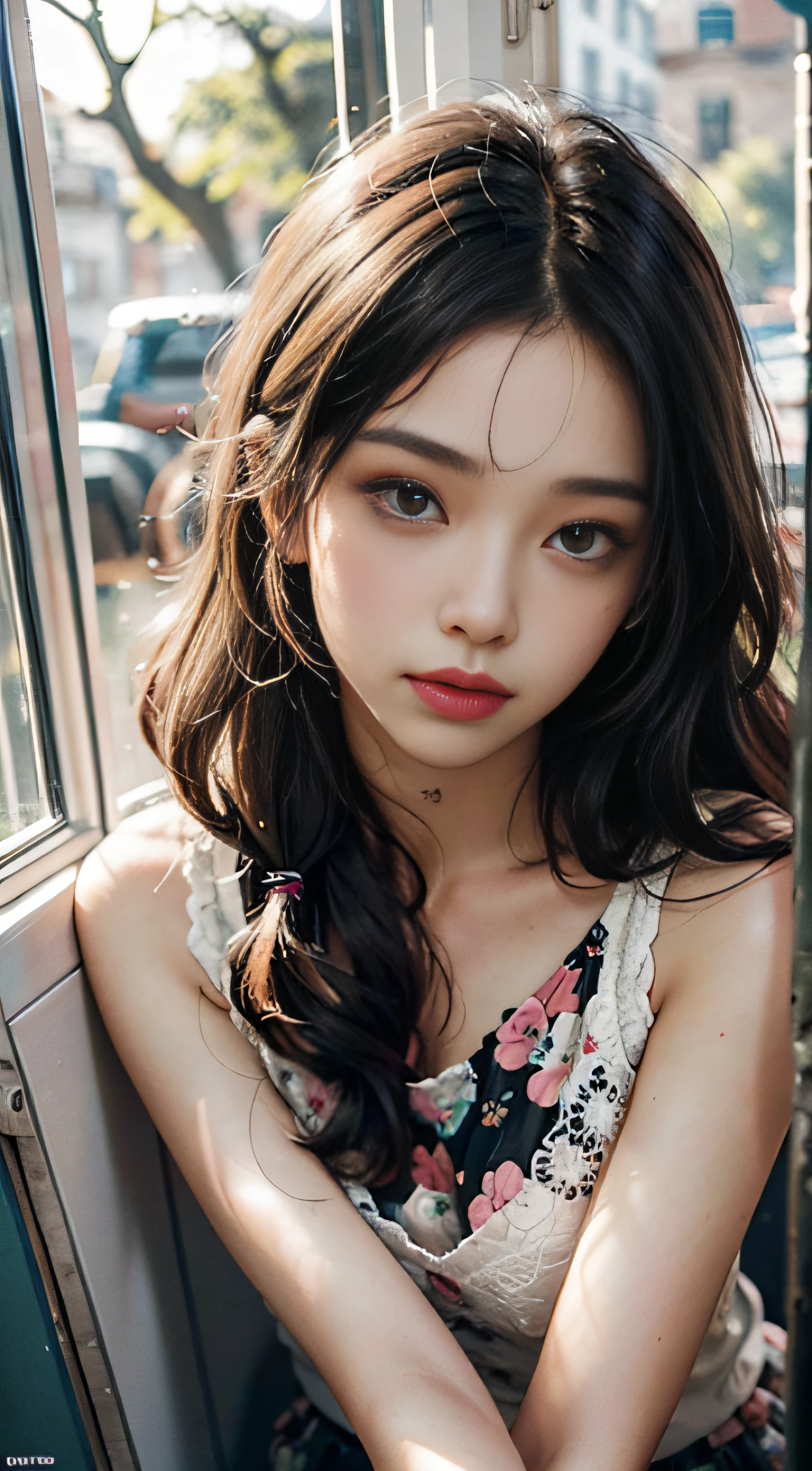 （hyper realstic）， （illustratio）， （hight resolution）， （8K）， （Very detailed）， （Most Best Illustration）， （beautiful and delicate eyes）， （best qualtiy）， （Super Detail）， （tmasterpiece）， （Desktop Wallpapers）， （Detailed face），Zentangle，（abstract background：1.5）（1girll：1.3），Long whit hair，by the window，looking at viewert，MagazineCover