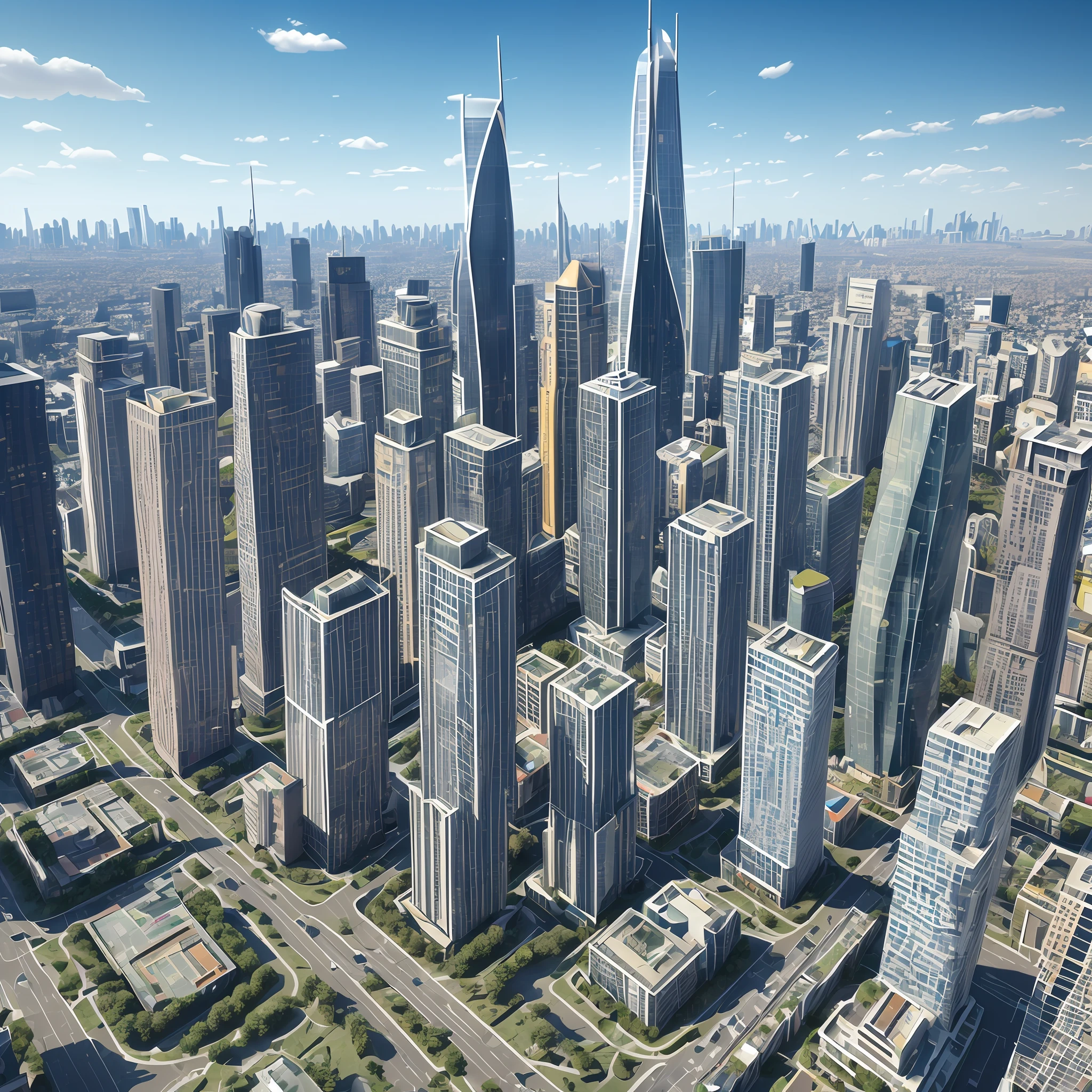 Many tall skyscraper SciFi style, many flats, parks in this city and a hindu large template in middle of this city, 8k resolution and 3d --auto