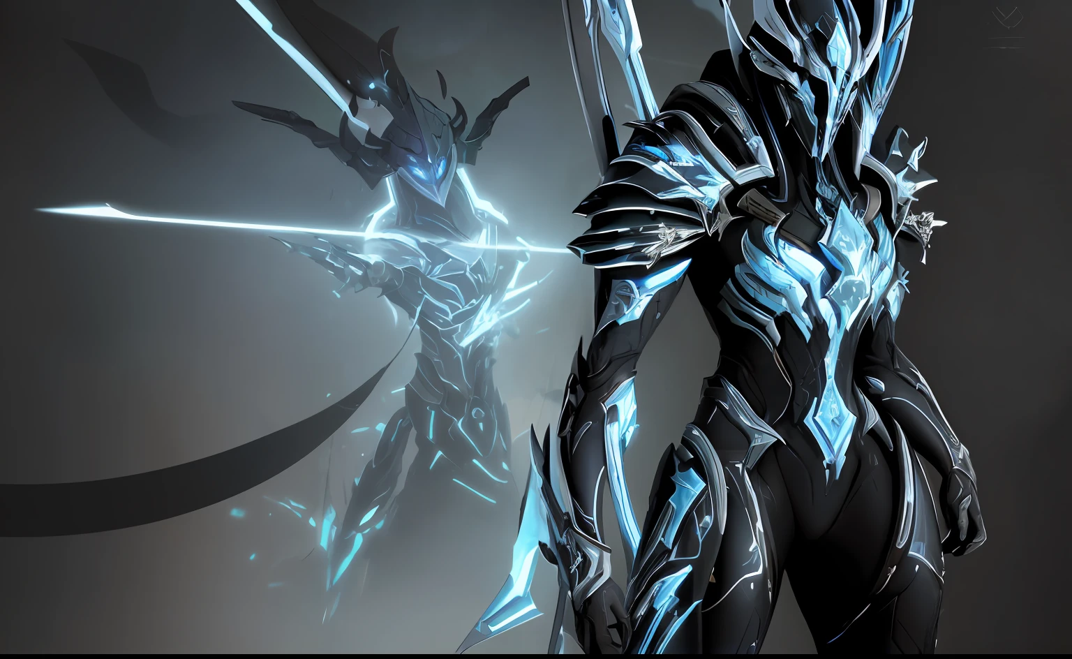 a close up of a statue of a person with a sword, warframe armor, detailed warframe, Protoss, clothed in ethereal battle armor, Protoss!!, Protoss!!!!, battle armor, warframe concept art, warframe art, sliver ice color reflected armor, warframe armor!!, warframe infested art, lolth, zone of enders