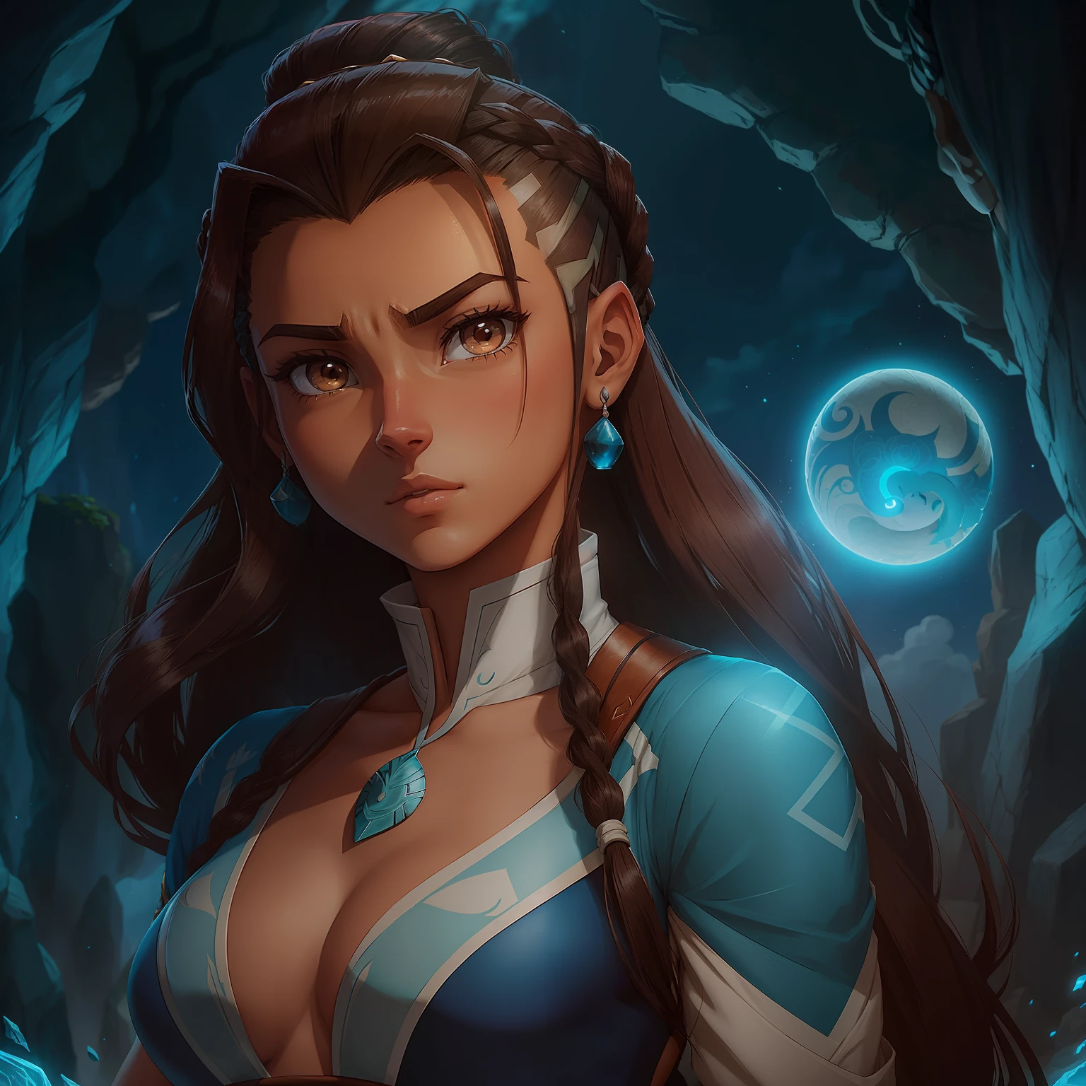 "(personagem feminina:Katara, personagem de Avatar A Lenda de Aang, cabelo castanho, olhos azuis) beijando (personagem masculino:Sokka, personagem de Avatar A Lenda de Aang), no estilo de plugsuit colado ao corpo, with a body-fitting swimsuit." --auto