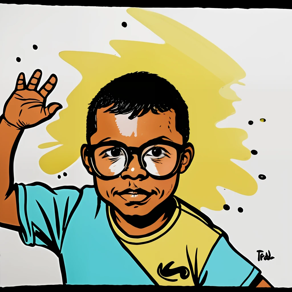 guttonerdvision7, Portrait of a 3-year-old boy wearing glasses, pele detalhada, vetor, splash de tinta de fundo