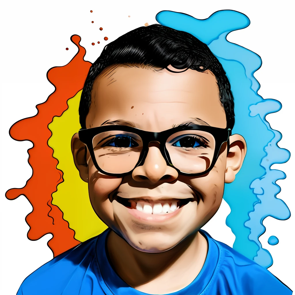 guttonerdvision7, Portrait of a 3-year-old boy wearing glasses, pele detalhada, vetor, splash de tinta de fundo