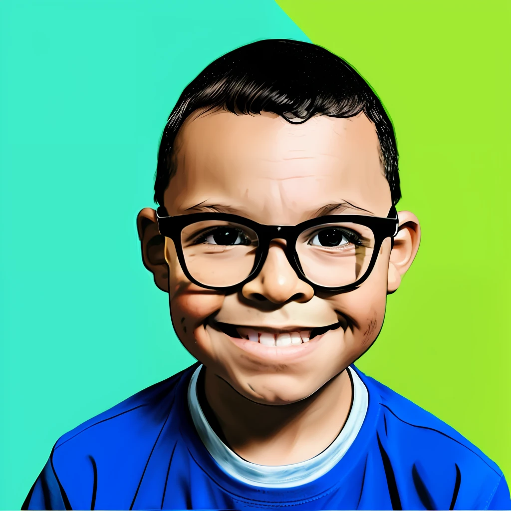 guttonerdvision7, Portrait of a 3-year-old boy wearing glasses, pele detalhada, vetor, splash de tinta de fundo