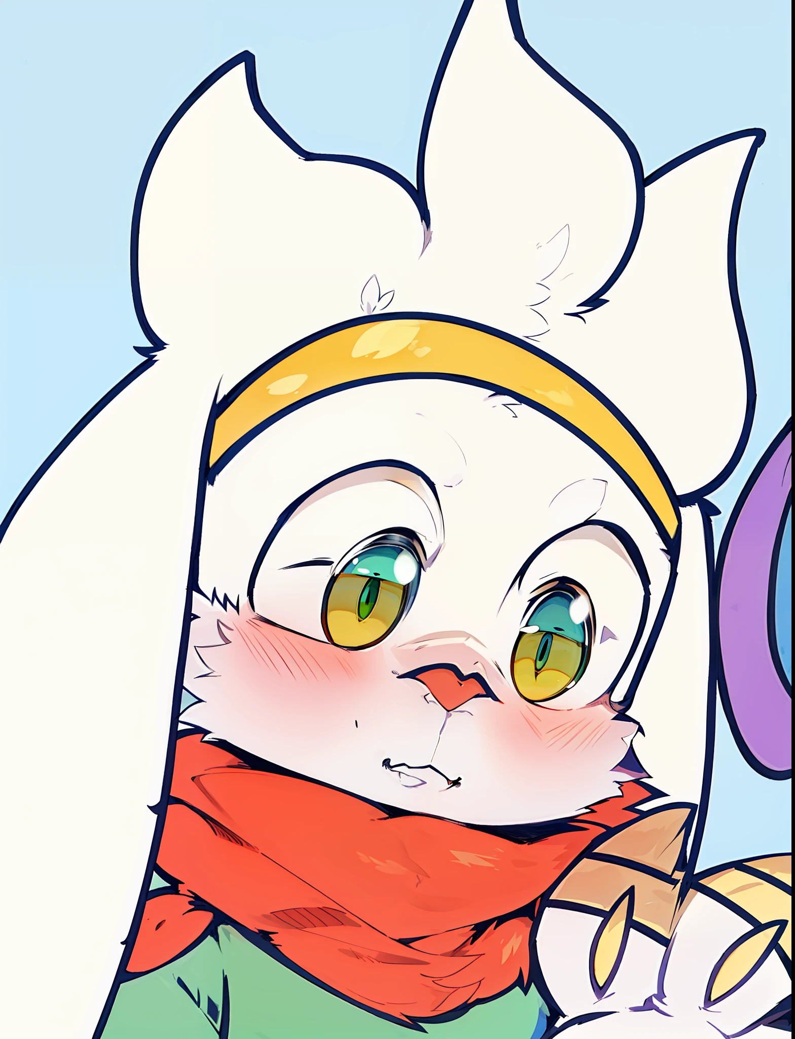 desenho dos desenhos animados de um coelho segurando uma cenoura e uma rosquinha, Asriel Dreemurr, inspirado em Puru, Personagem de close up, Arte Oficial, cel limpo sombreado, inspirado no Mestre Kanbun, arte de linha colorida, Lola Bunny Fanart, Closeup da arte do personagem, lineart colorido, cel - estilo de arte sombreado, Rabbt_character, Lineart e cor limpas