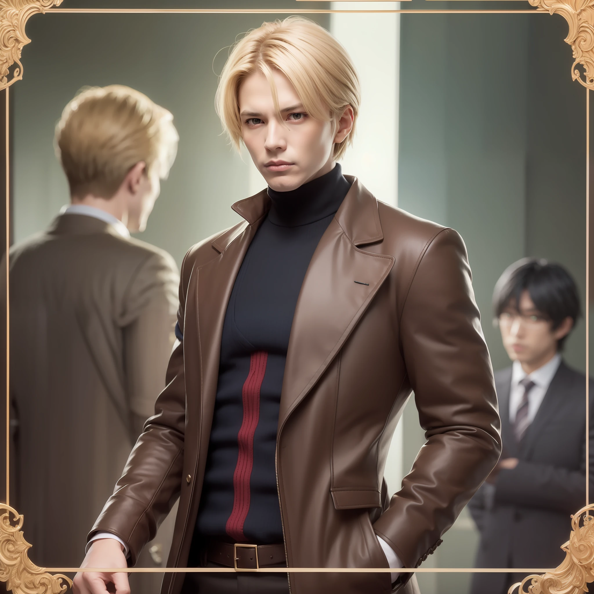 a man in a Brown overcoat, black turtleneck holding a bottle of beer, yukito kishiro, johan liebert mixed with dante, johan liebert, johan liebert mixed with alucard, smooth anime cg art, fujita goro, terada katsuya, kastuhiro otomo, aramaki shinji, screenshot from a 2012s anim