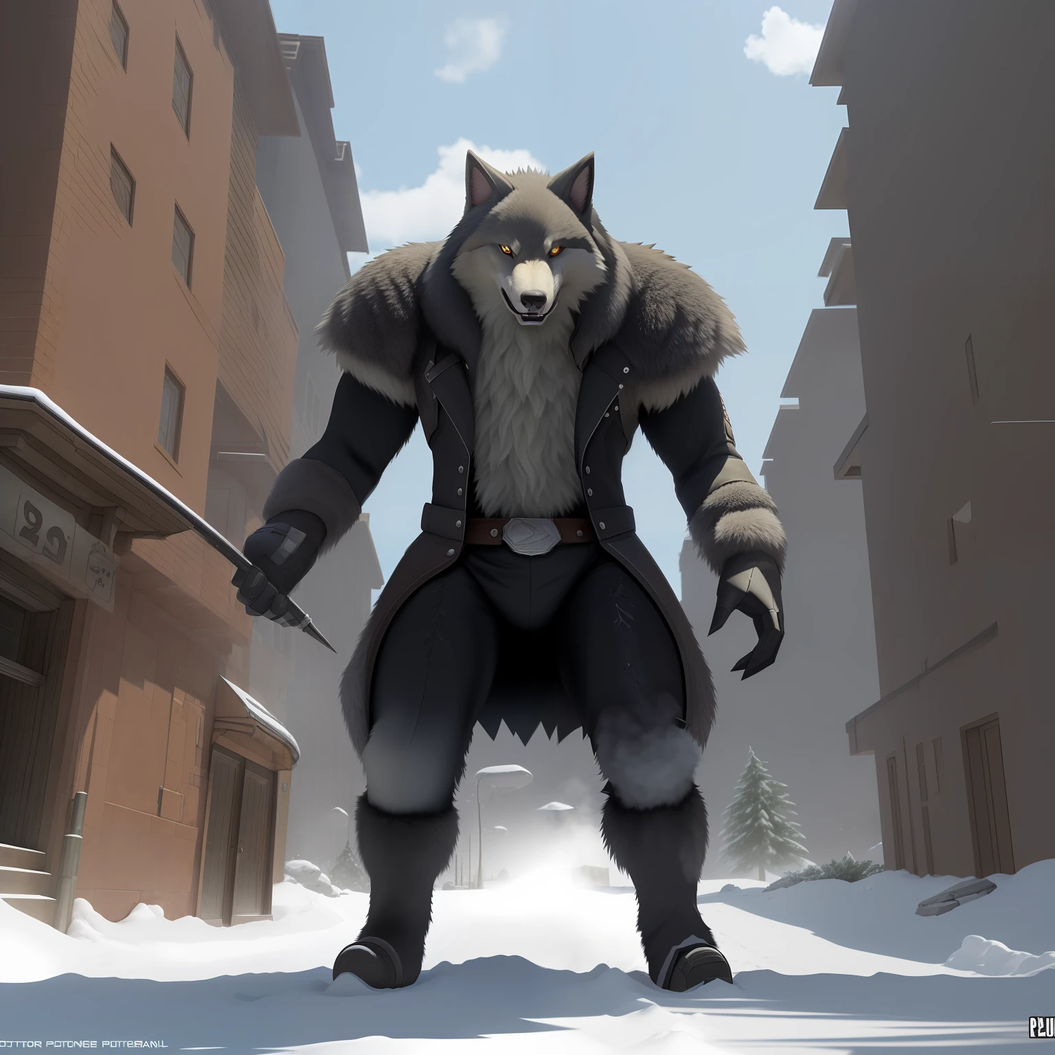 (Photorealistic 1:1),Newly created Pokémon, future, werewolf, snow, With armor, mechanic, big claw, Kimera --auto