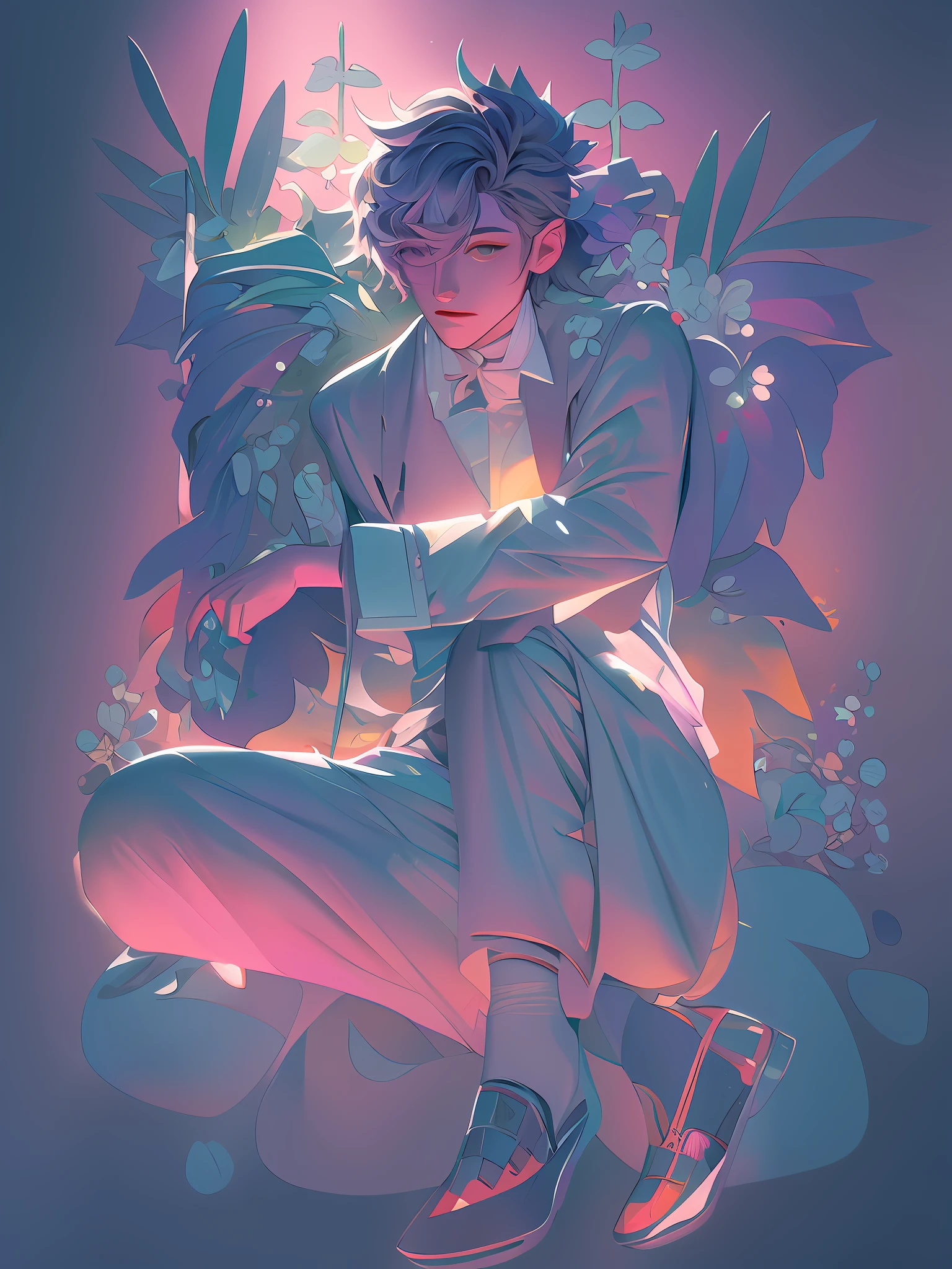 anime art nouveau, the non-binary deity of spring, loish |, dreamy psychedelic anime, a maid in a magical forest, dreamy illustration, soft anime illustration, inspired by Victor Mosquera, sh, in style of digital illustration, anime graphic illustration, inspired by Asaf Hanuka,masterpiece, best quality, (extremely detailed CG unity 8k wallpaper), (best quality), (best illustration), (best shadow), absurdres, realistic lighting, (Abyss), beautiful detailed glow,vapourwave,90s vibes