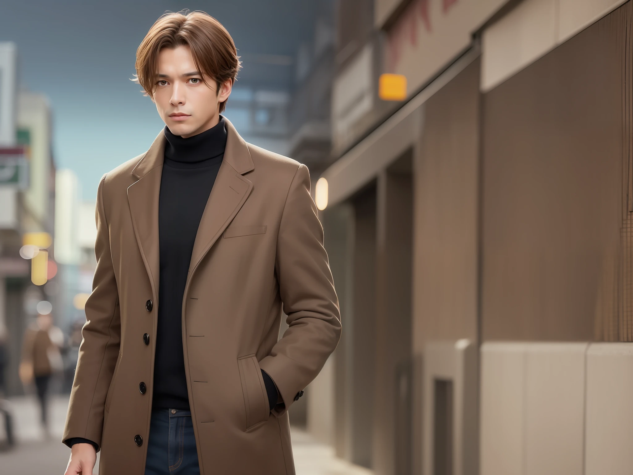 a man in a Brown overcoat, black turtleneck holding a bottle of beer, johan liebert, smooth anime cg art, screenshot from a 2012s anime